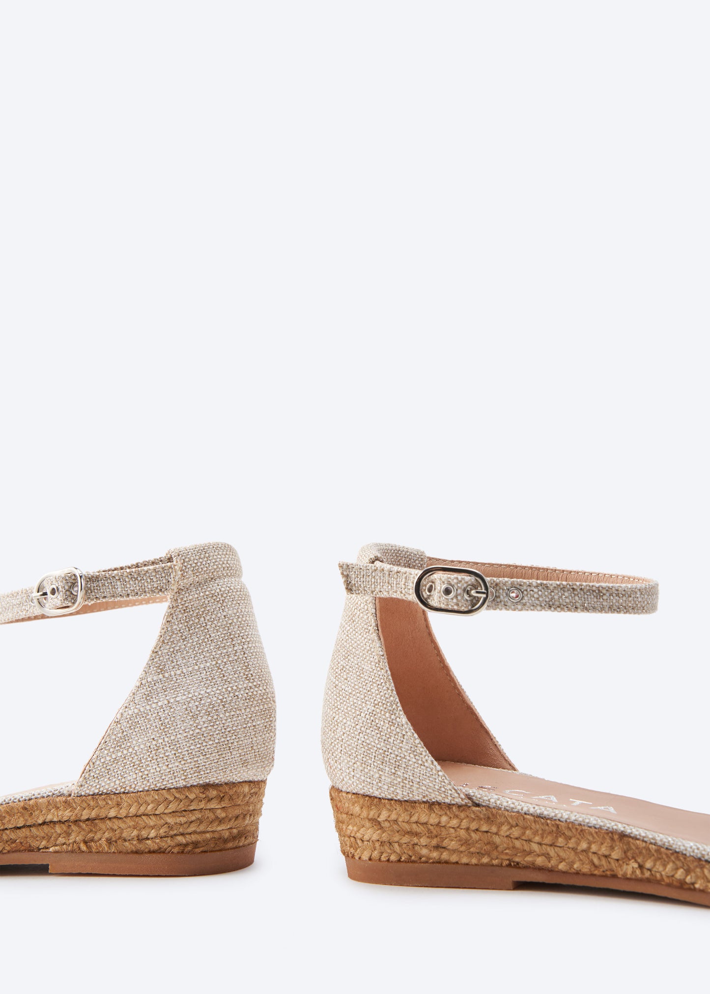 Montroig Limited Edition Silver Canvas Ankle Strap Women Espadrille Flats Back Detail