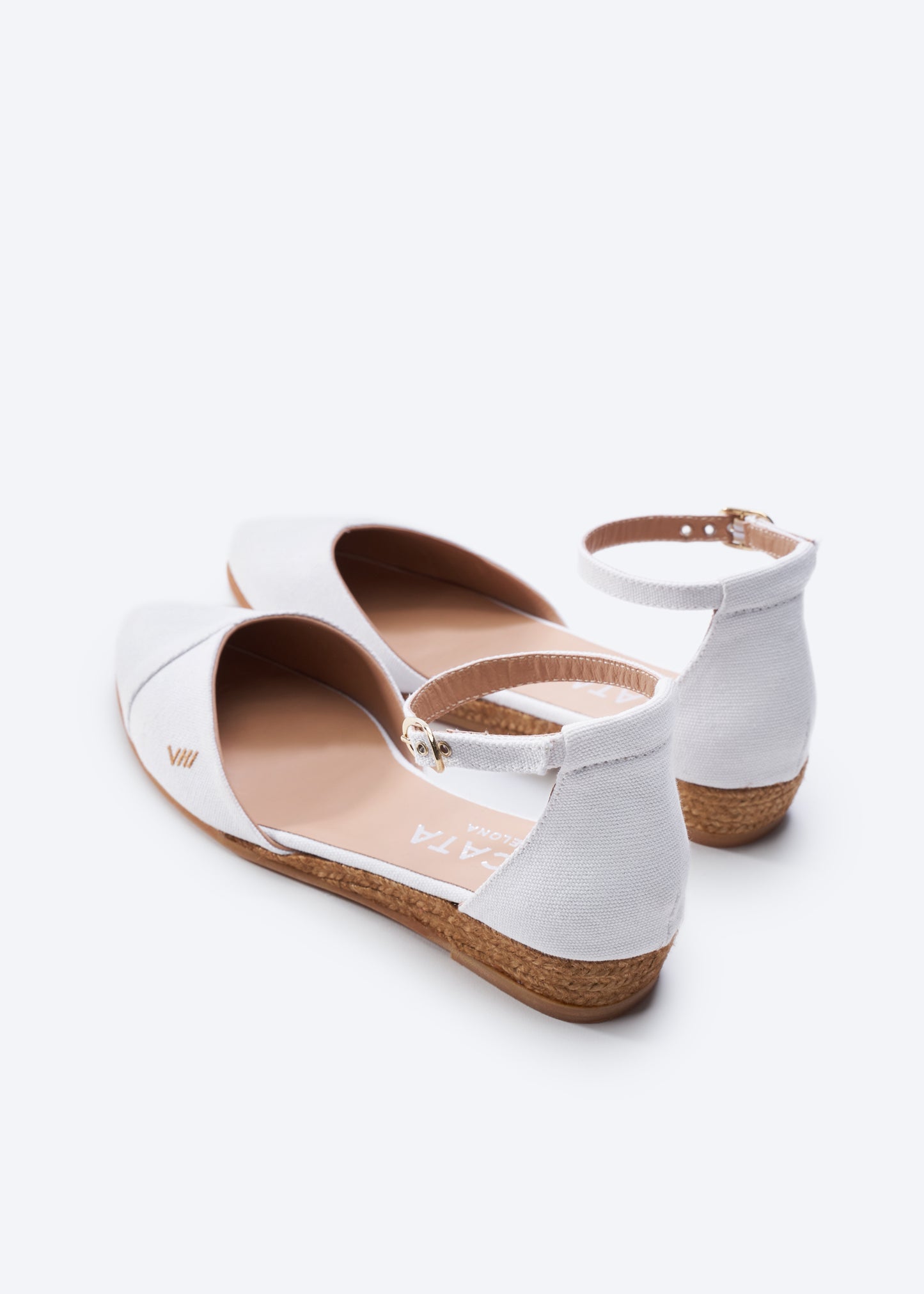 Montroig Limited Edition White Canvas Ankle Strap Women Espadrille Flats Back Details