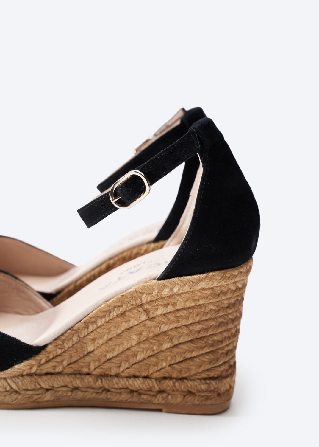 Palamos Black Suede Ankle Strap Women Espadrille High Wedges Back Detail