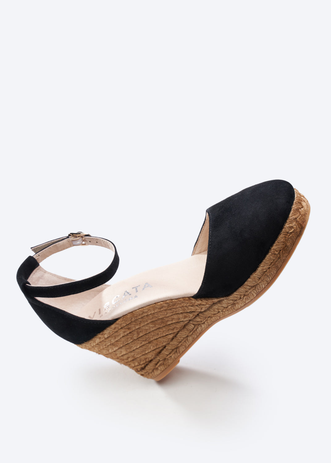 Palamos Black Suede Ankle Strap Women Espadrille Wedge