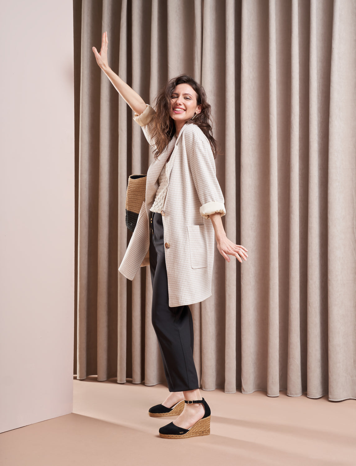 Palamos Black Suede Ankle Strap Women Espadrille High Wedges Outfit