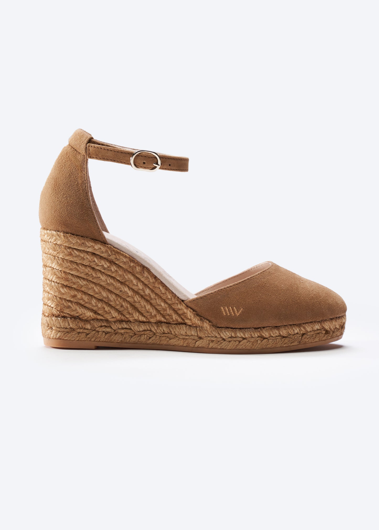 Palamos Camel Suede Ankle Strap Women Espadrille High Wedge