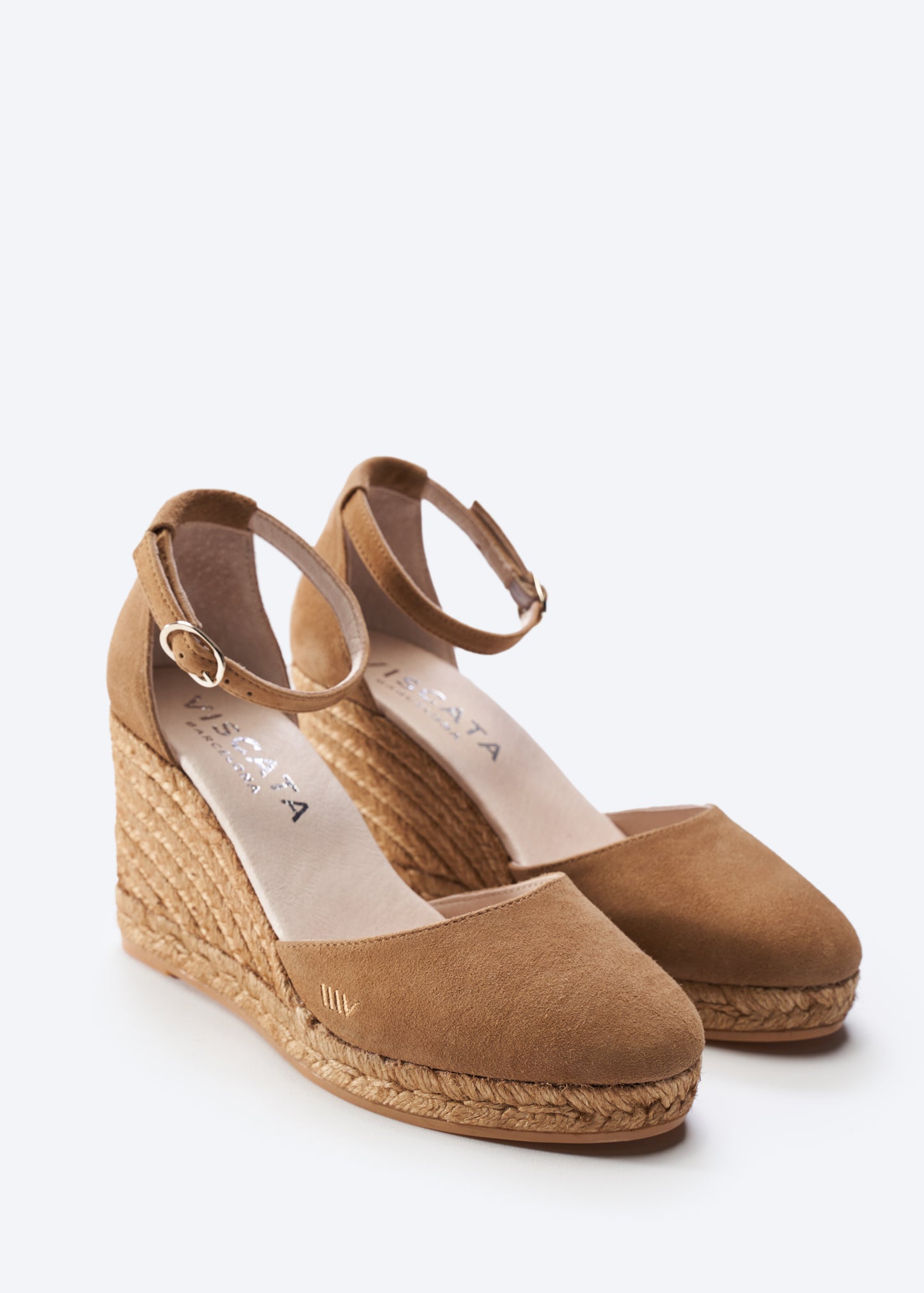 Palamos Camel Suede Ankle Strap Women Espadrille High Heel Wedges