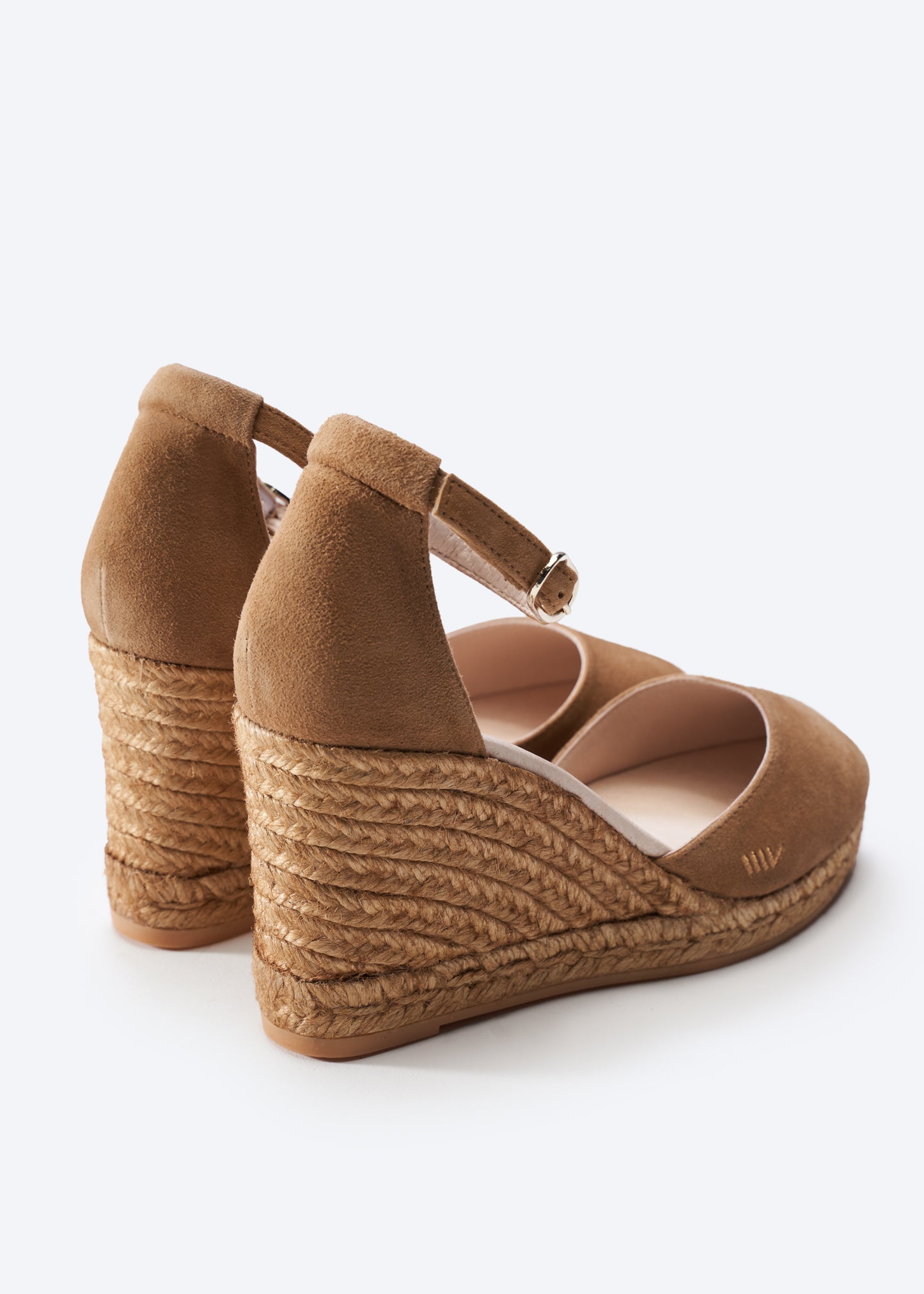 Palamos Camel Suede Ankle Strap Women Espadrille High Wedges Back Detail