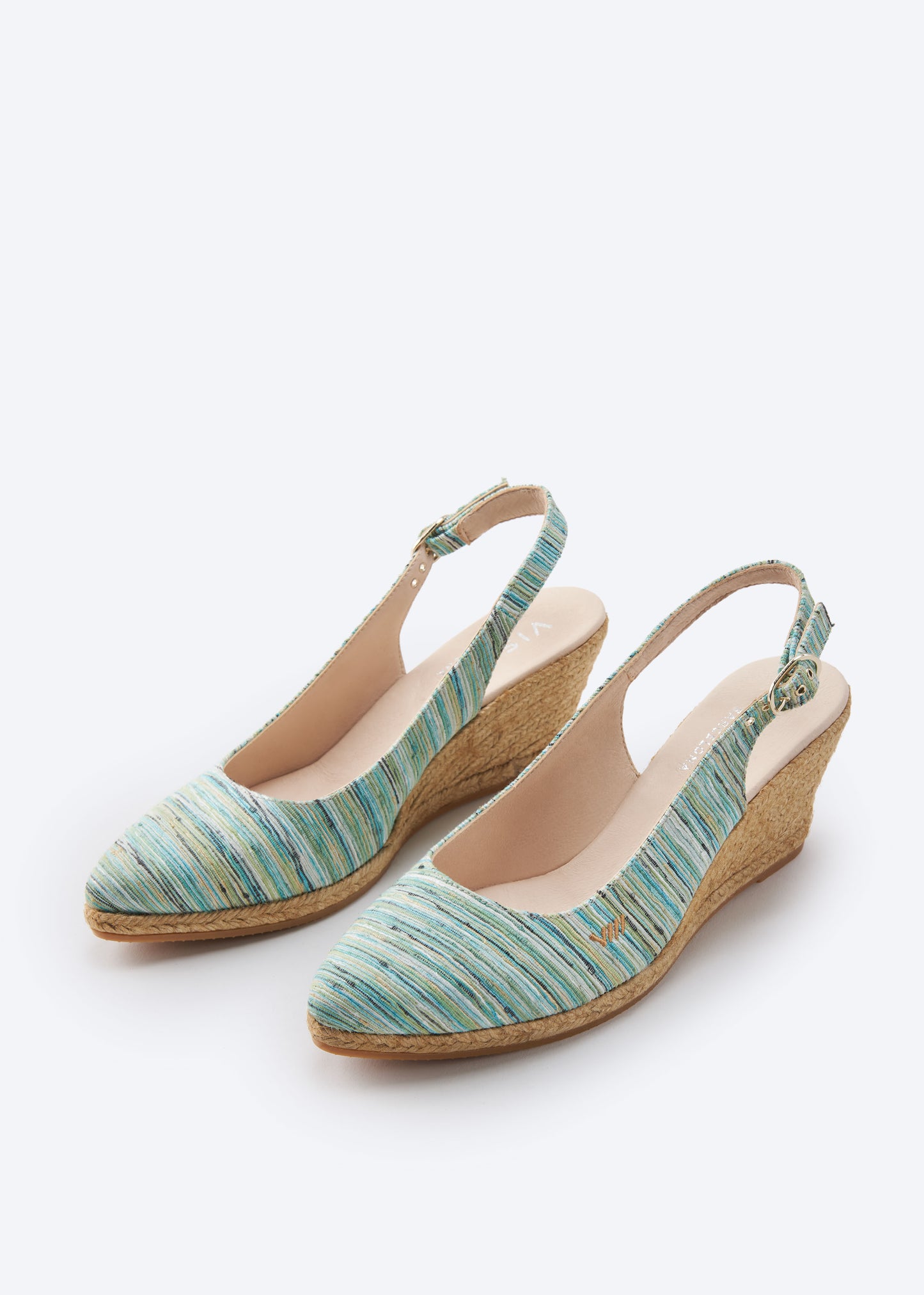 Palomera Limited Edition Multicolor Blue Canvas Slingback Women Espadrille Medium Heel Wedges