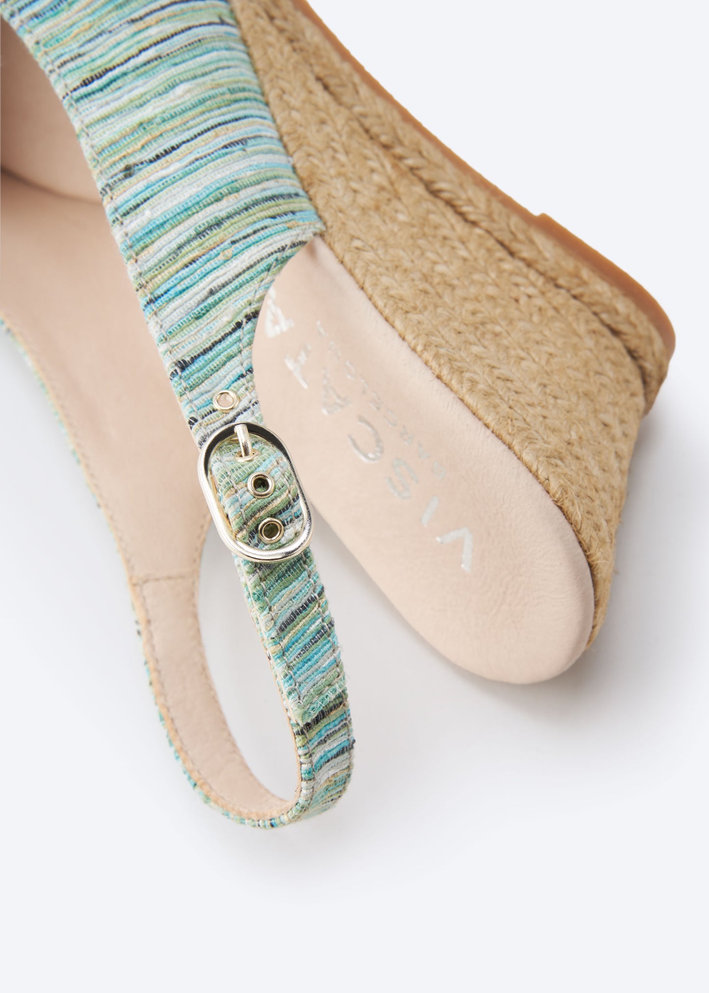 Palomera Limited Edition Multicolor Blue Canvas Women Espadrille Wedge Slingback Buckle Detail