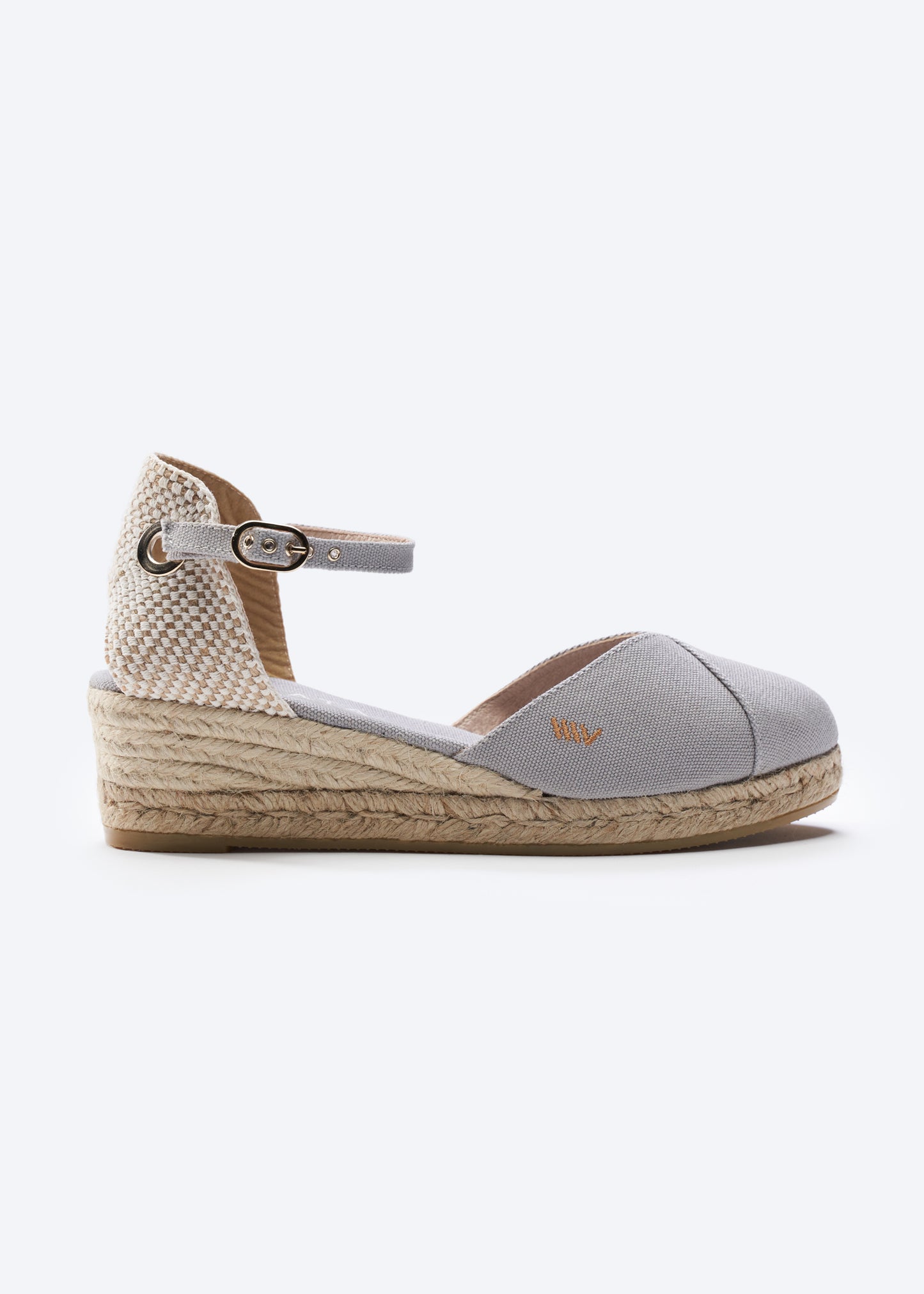 Pubol Ash Grey Canvas Ankle Strap Women Espadrille Wedge