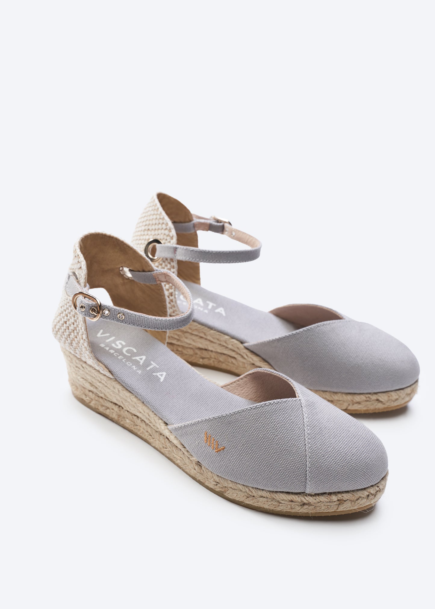 Pubol Ash Grey Canvas Ankle Strap Women Espadrille Wedges