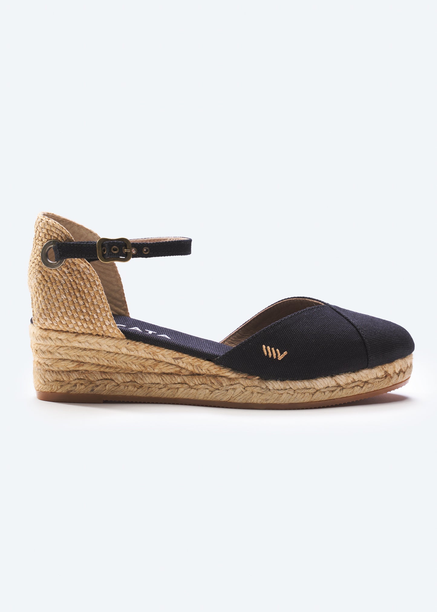 Pubol Black Canvas Ankle Strap Women Espadrille Wedge