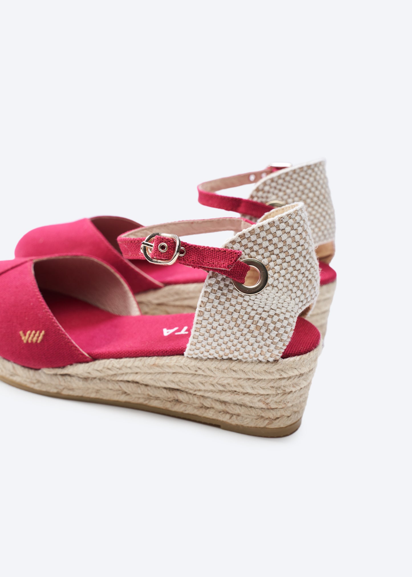 Pubol Limited Edition Cherry Canvas Ankle Strap Women Espadrille Wedge Flexible Back Detail