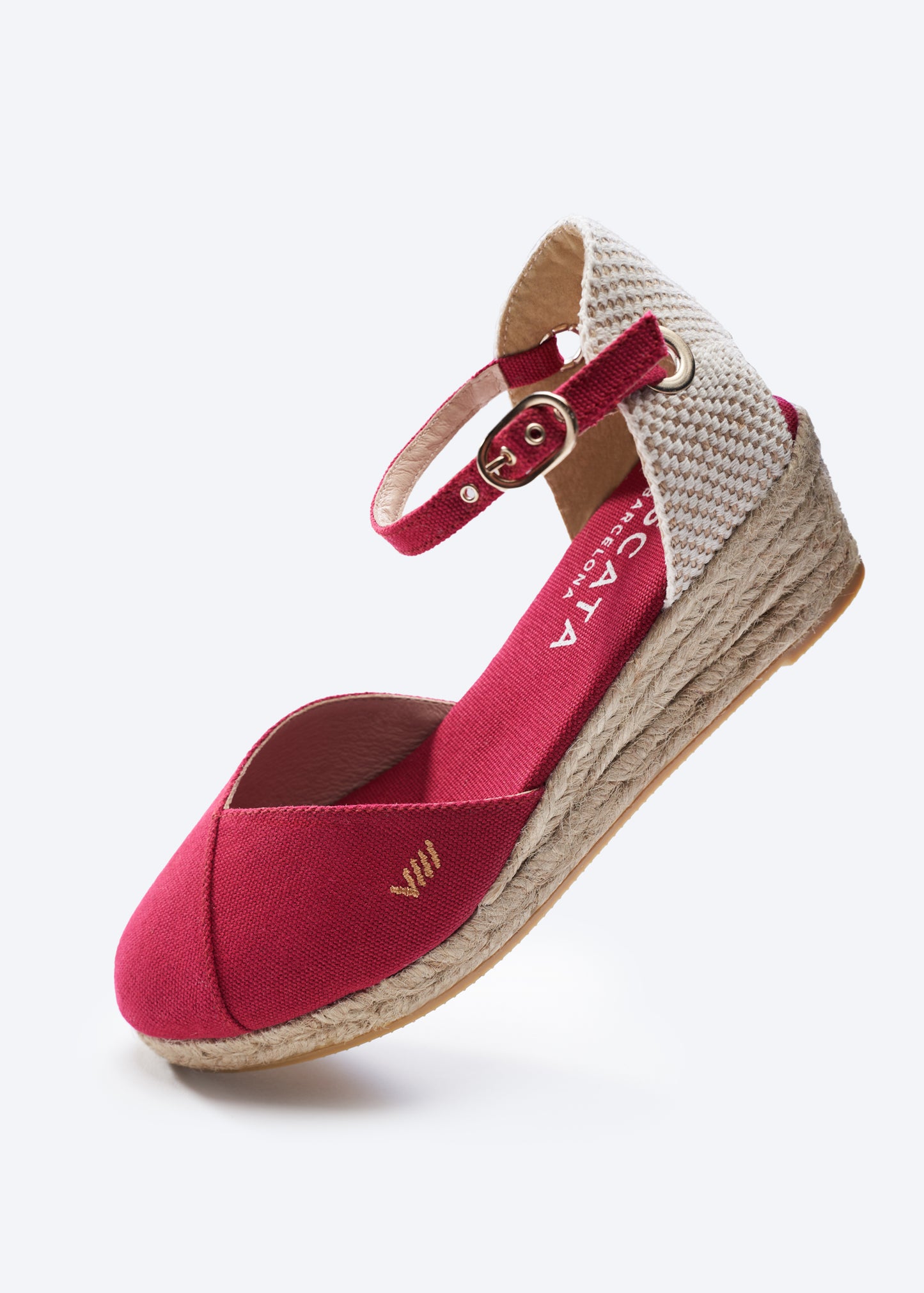 Pubol Limited Edition Cherry Canvas Ankle Strap Women Espadrille Low Heel Wedge