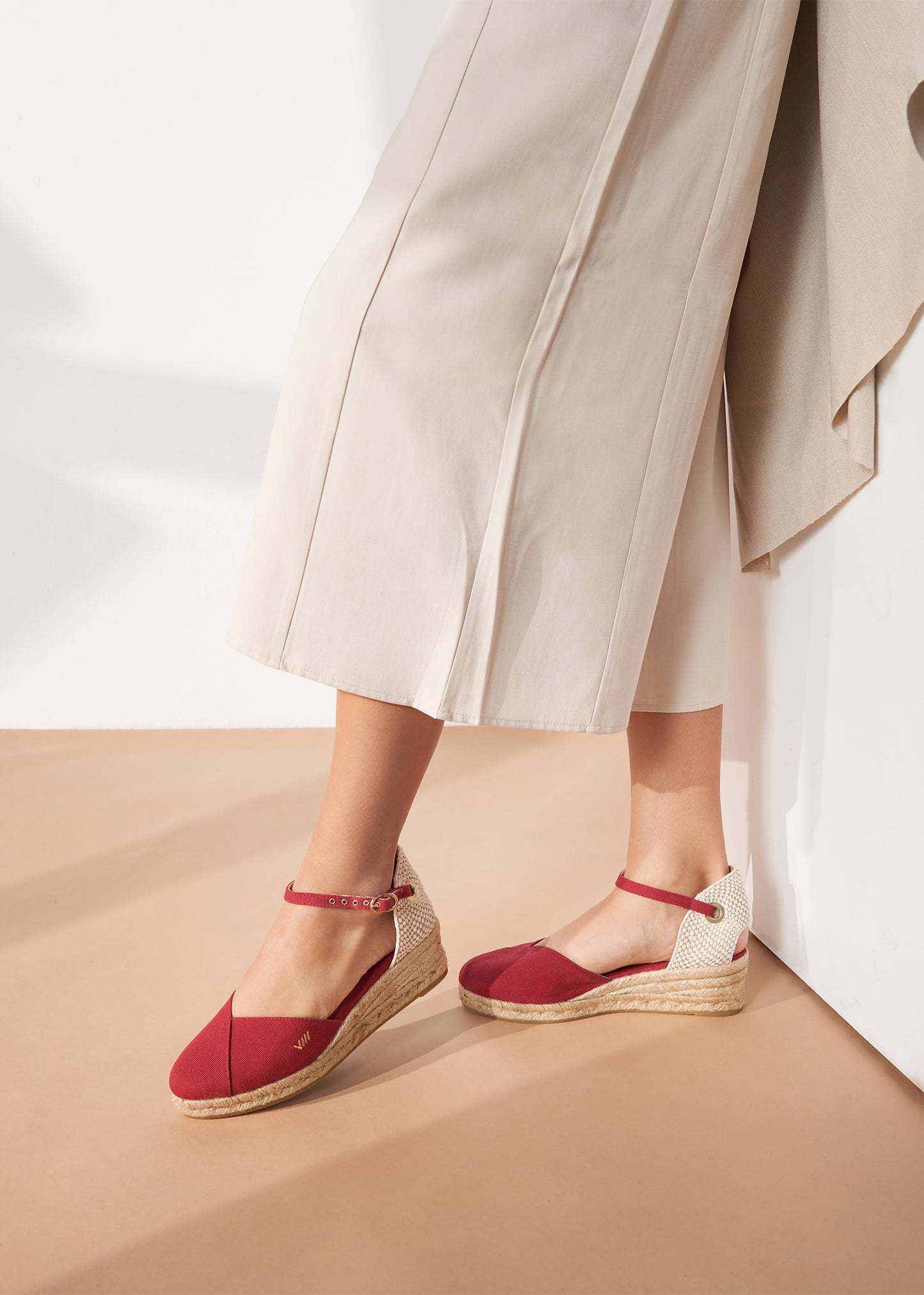 Pubol Limited Edition Cherry Canvas Ankle Strap Women Espadrille Wedges Legs