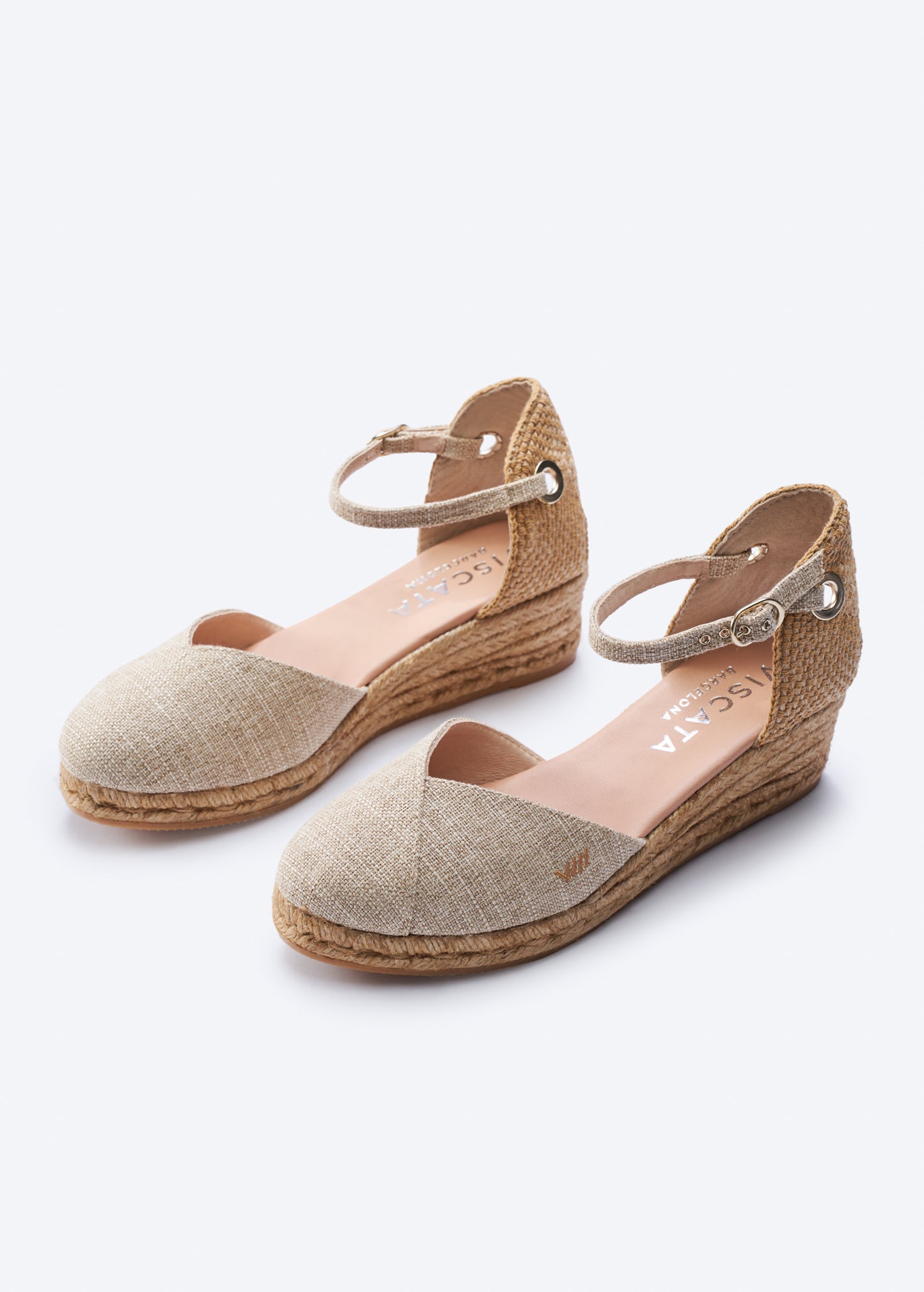 Pubol Limited Edition Gold Canvas Ankle Strap Women Espadrille Low Heel Wedges