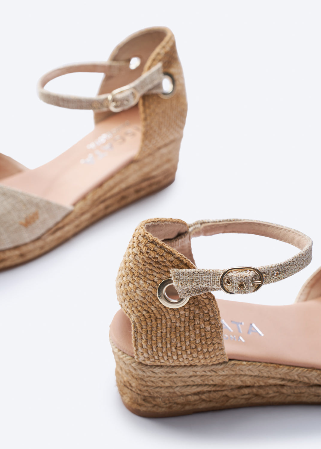 Pubol Limited Edition Gold Canvas Women Espadrille Wedges Buckle Ankle Strap Detail