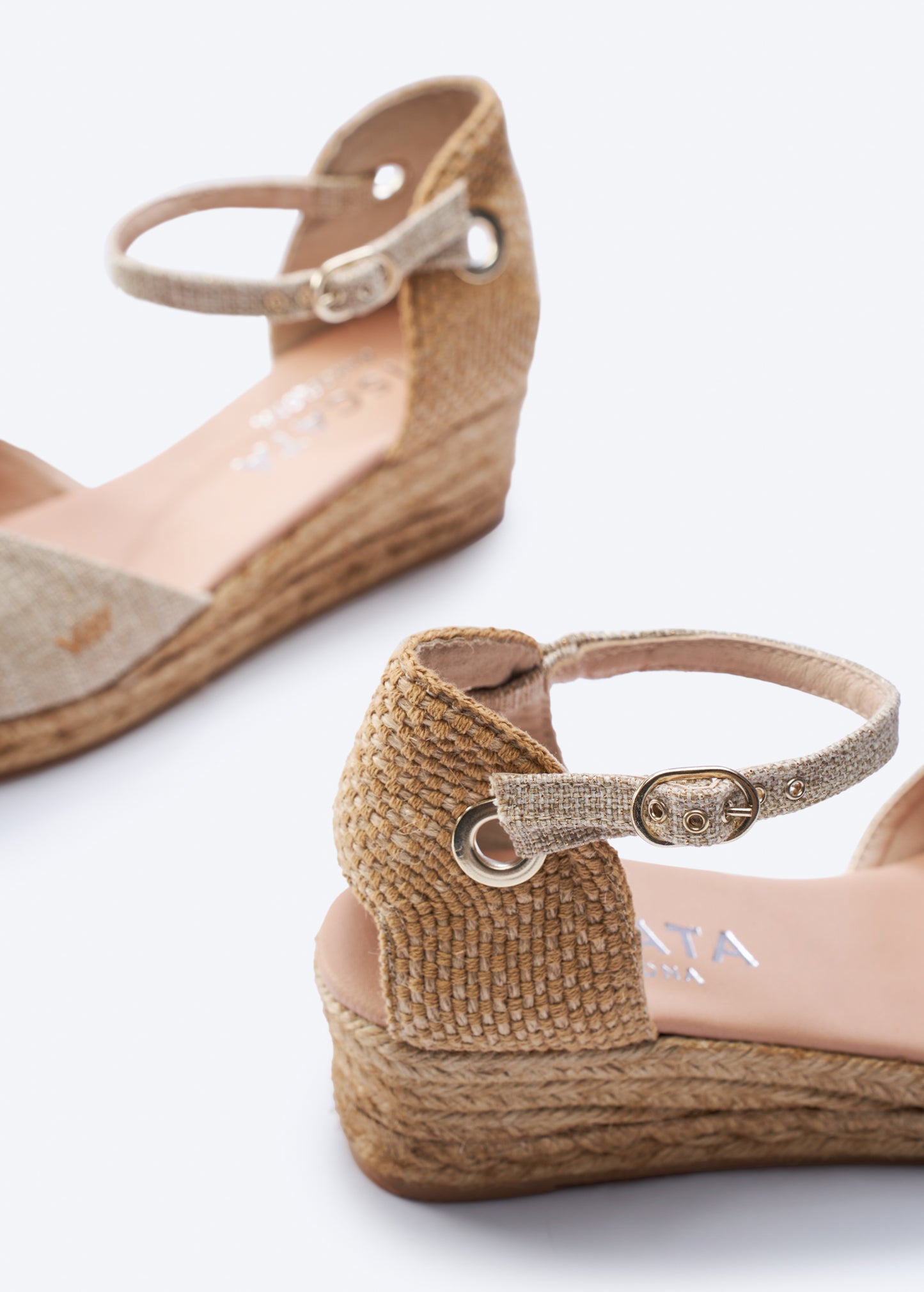 Pubol Limited Edition Gold Canvas Women Espadrille Wedges Buckle Ankle Strap Detail