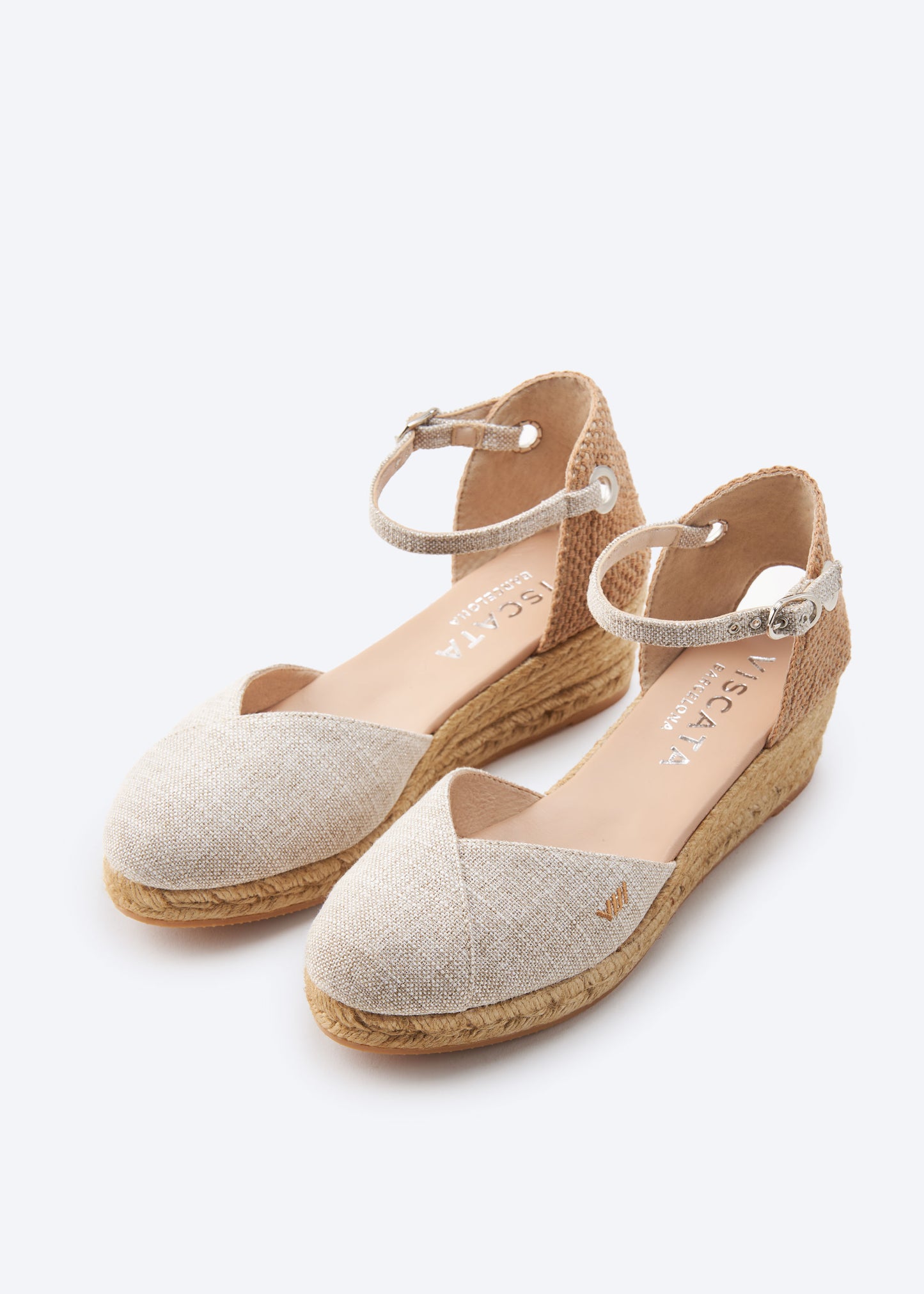 Pubol Limited Edition Silver Canvas Ankle Strap Women Espadrille Low Heel Wedges