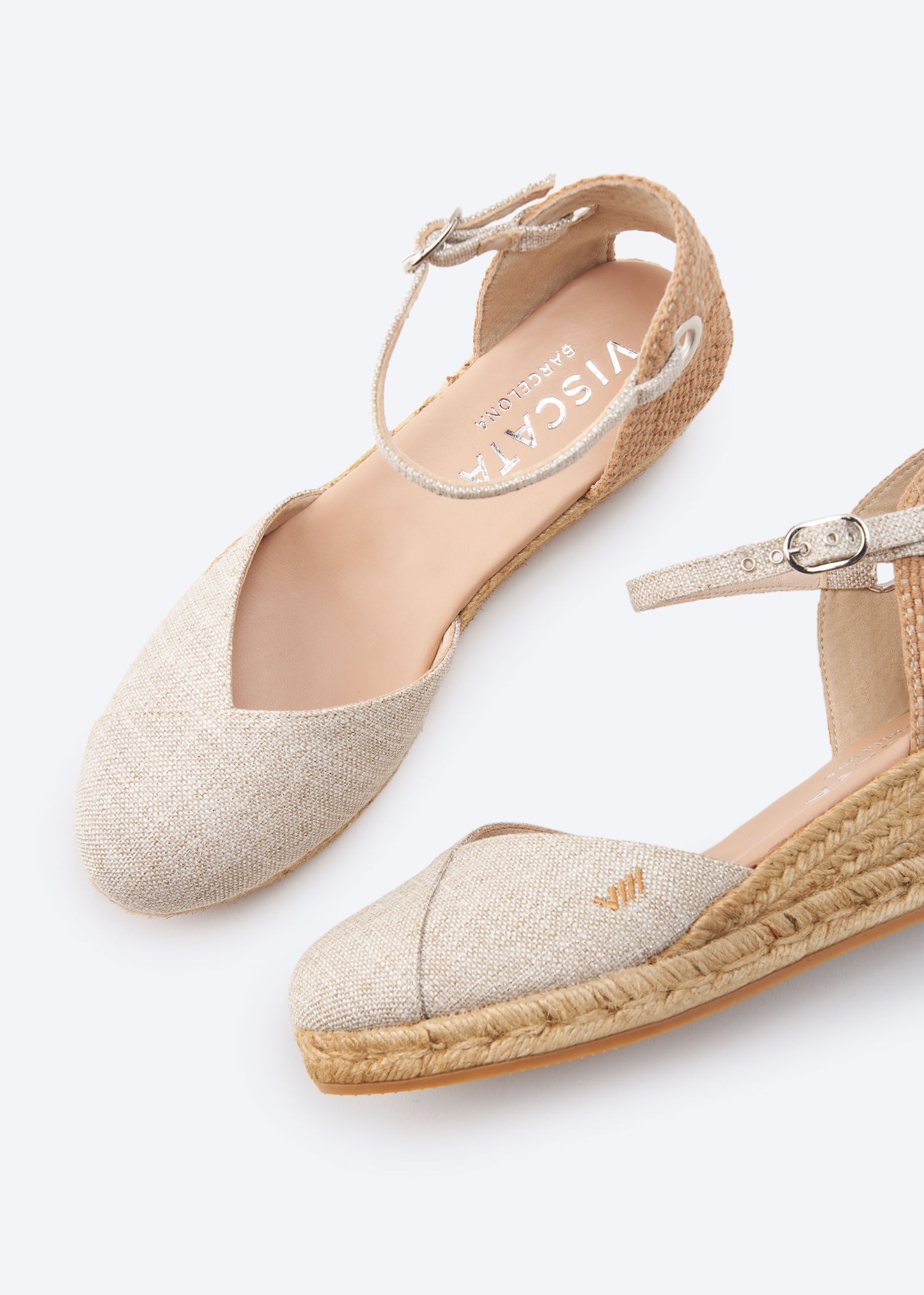 Pubol Limited Edition Silver Canvas Ankle Strap Women Espadrille Low Wedges