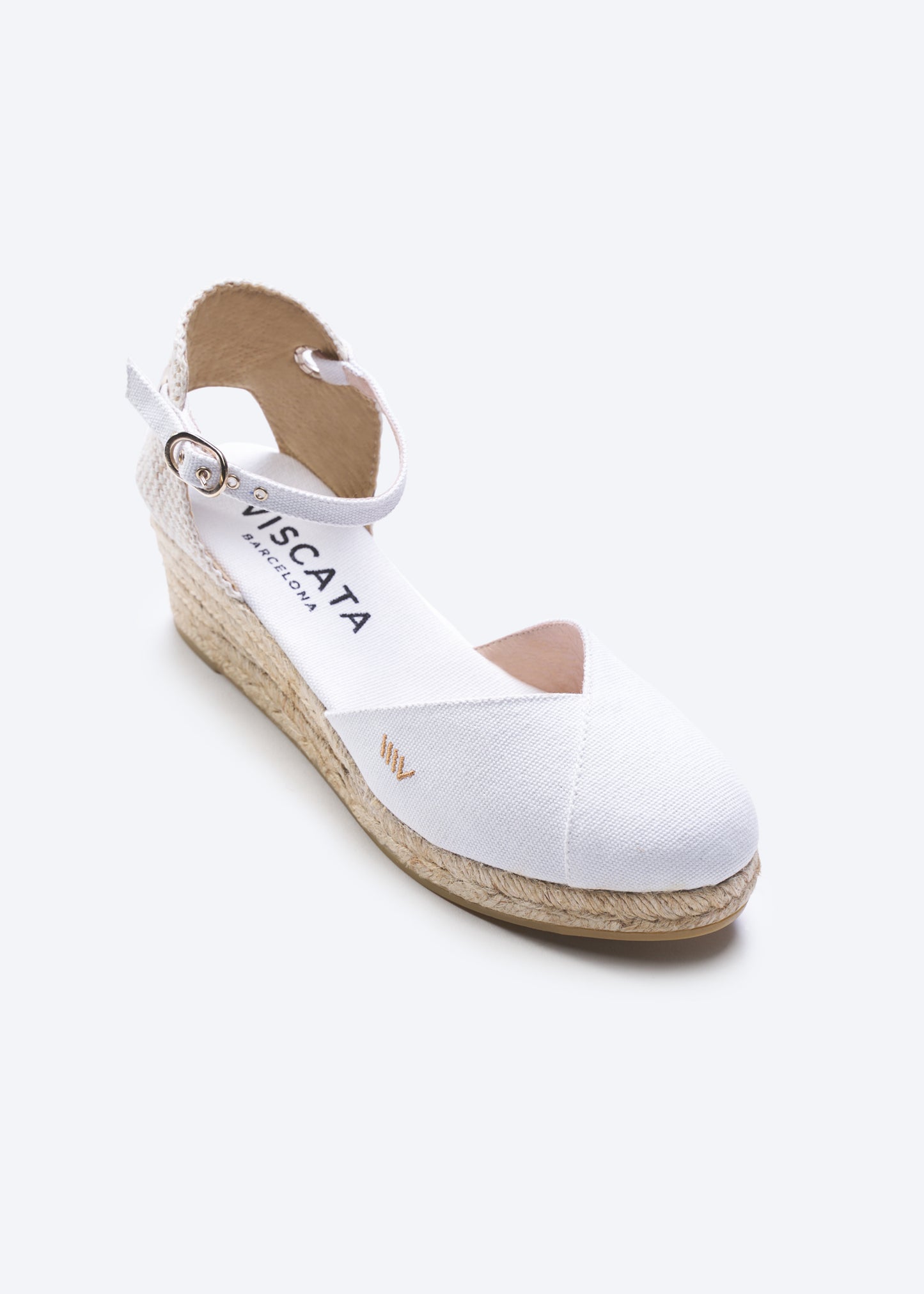Pubol Limited Edition White Canvas Ankle Strap Women Espadrille Low Wedge