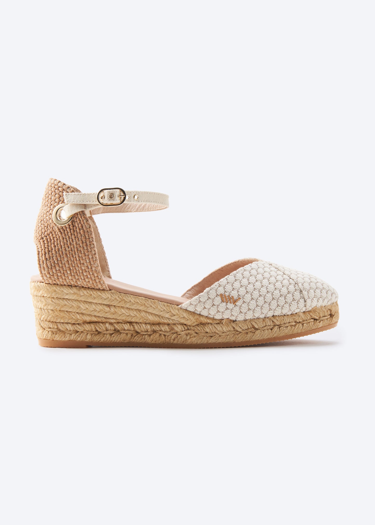 Pubol Limited Edition White Mesh Canvas Ankle Strap Women Espadrille Wedge
