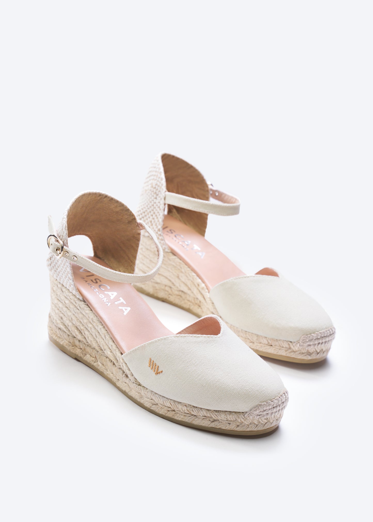 Reus Limited Edition Ivory Canvas Ankle Strap Women Espadrille Medium Wedges