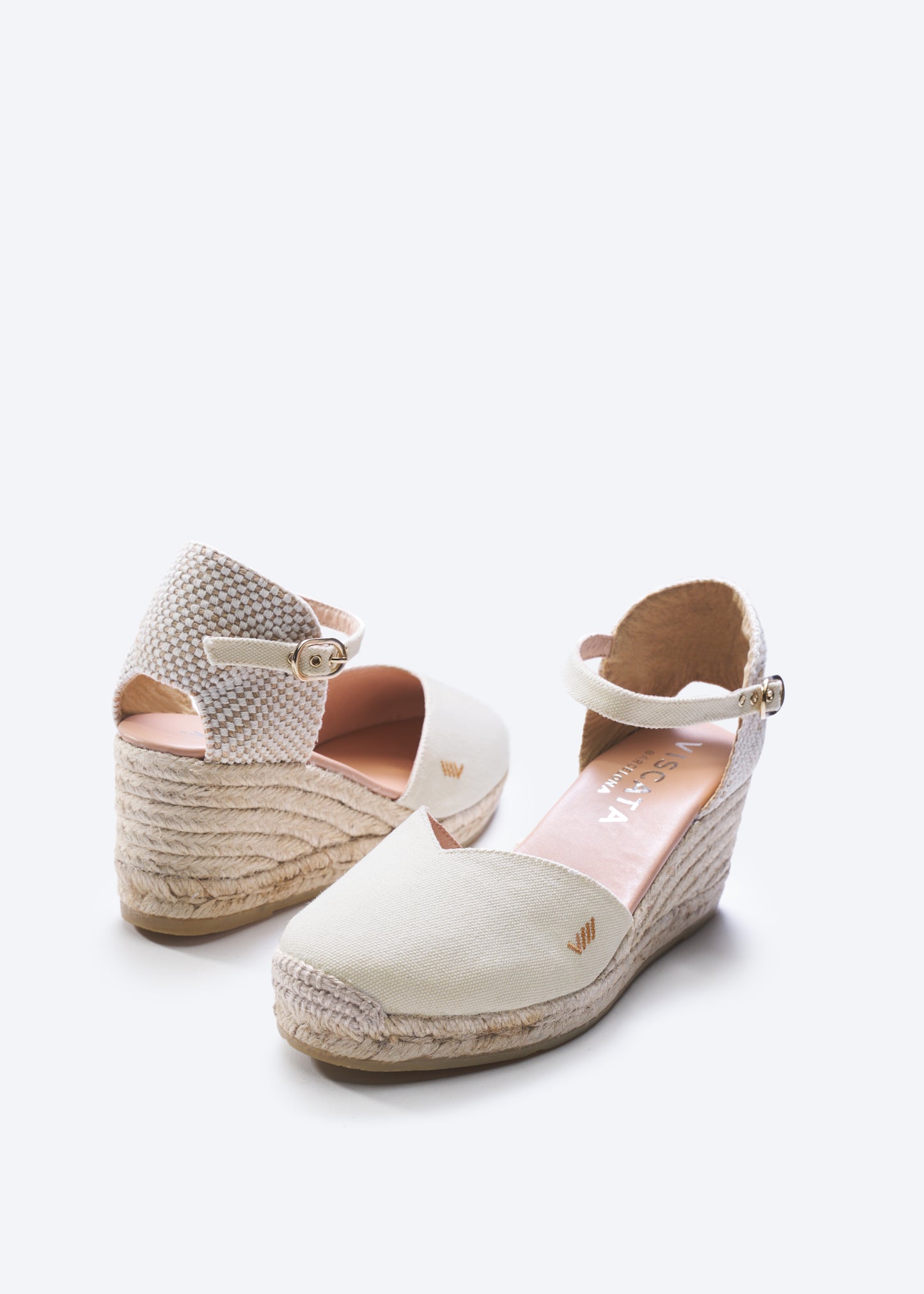 Reus Limited Edition Ivory Canvas Ankle Strap Women Espadrille Wedges