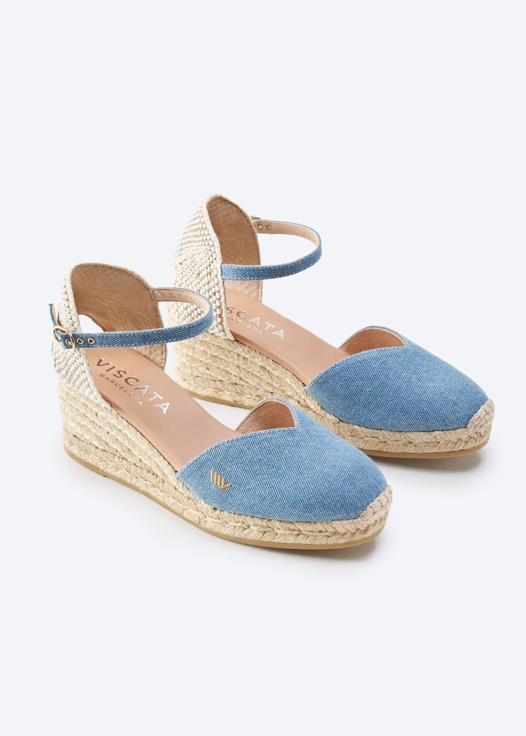 Reus Limited Edition Light Denim Ankle Strap Women Espadrille Medium Wedges
