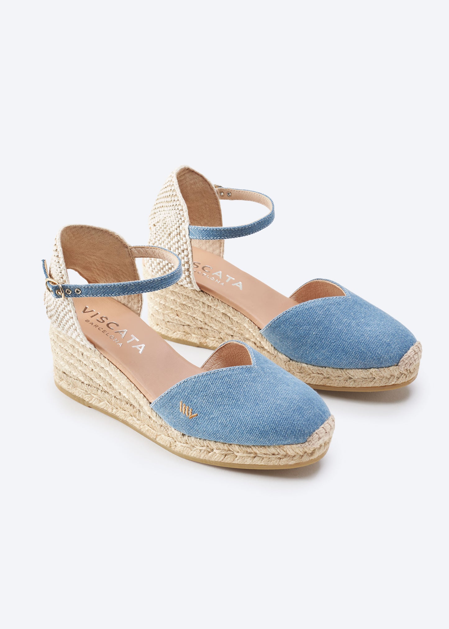 Reus Limited Edition Light Denim Ankle Strap Women Espadrille Medium Wedges