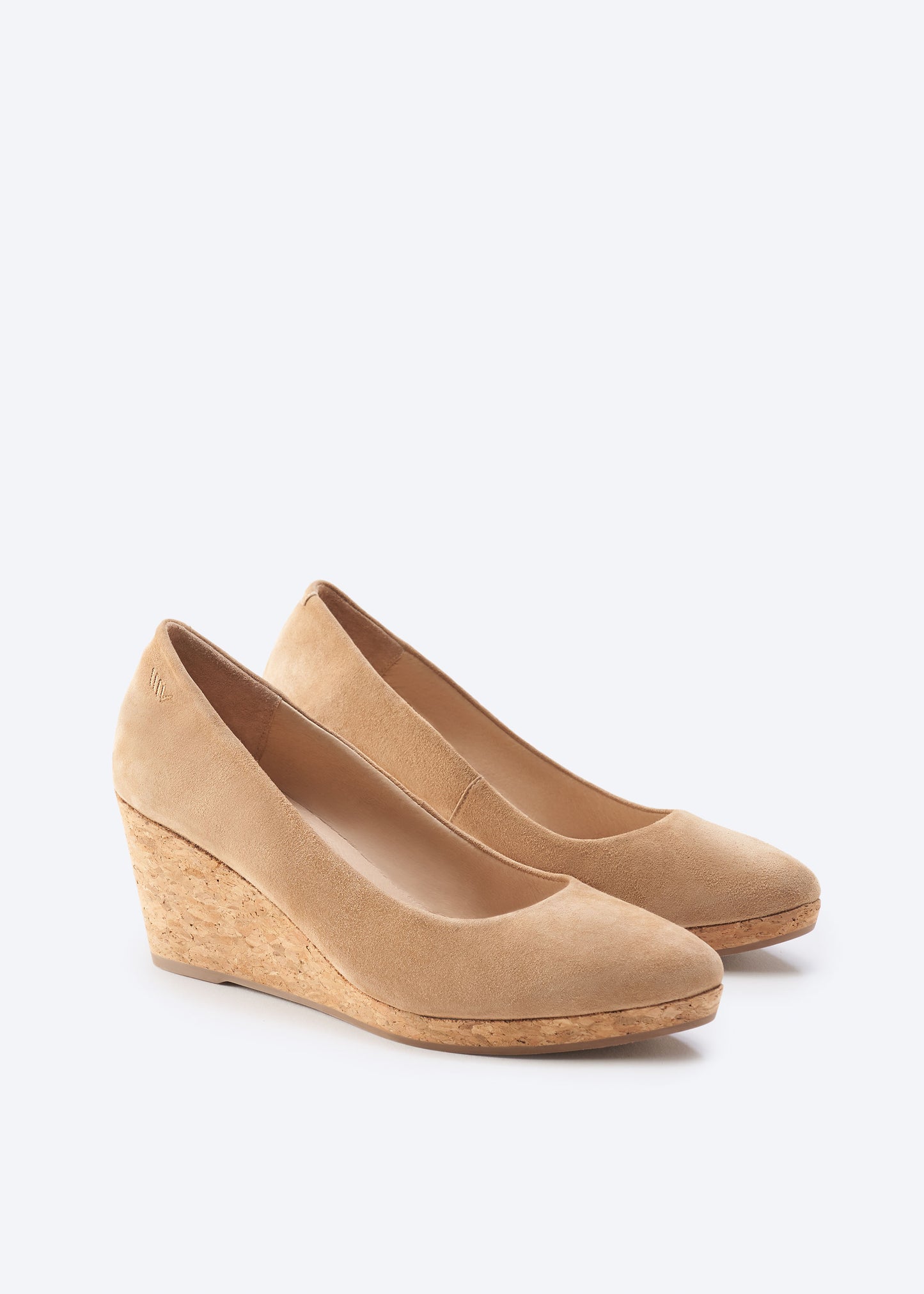 Riera Camel Suede Slip On Women Cork Medium Heel Wedges