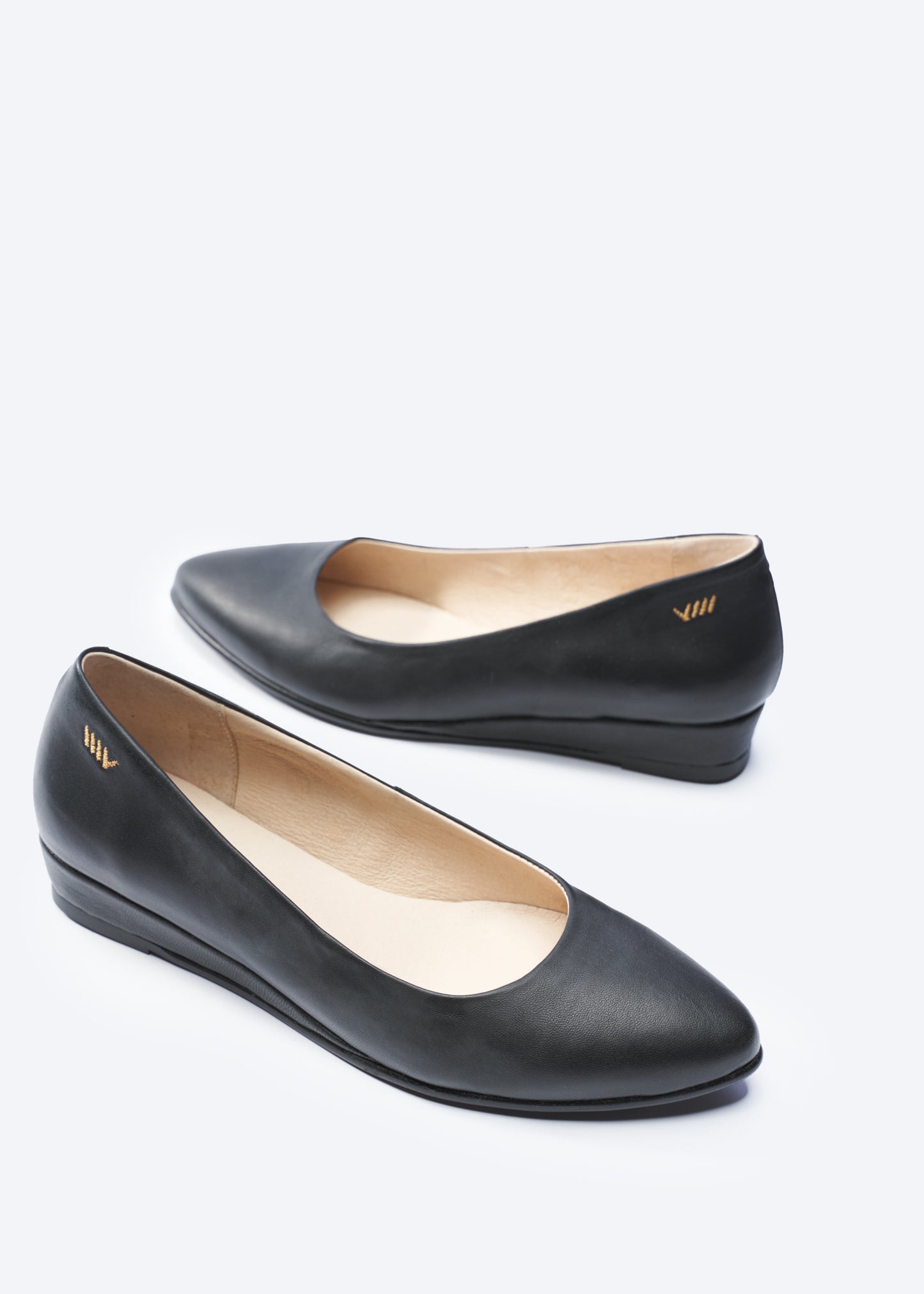 Roma Black Leather Slip On Women Flats