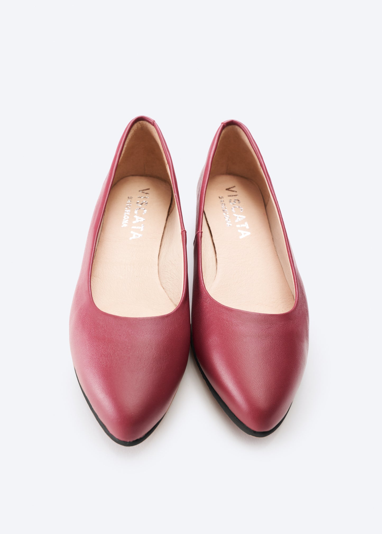 Roma Burgundy Leather Slip On Women Flat Shoes U Cut Closed Toe Detail