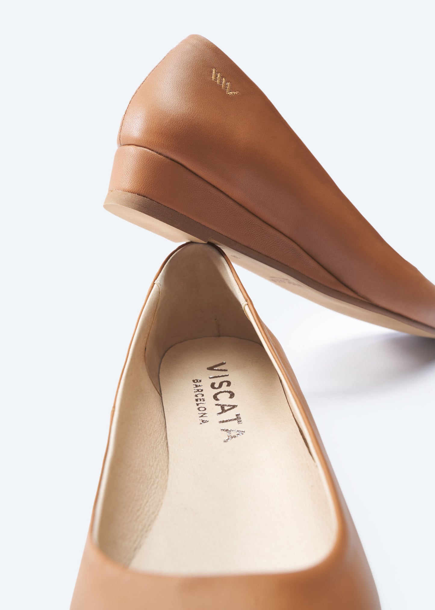 Roma Whiskey Brown Leather Slip On Women Flats Back and Insole Detail