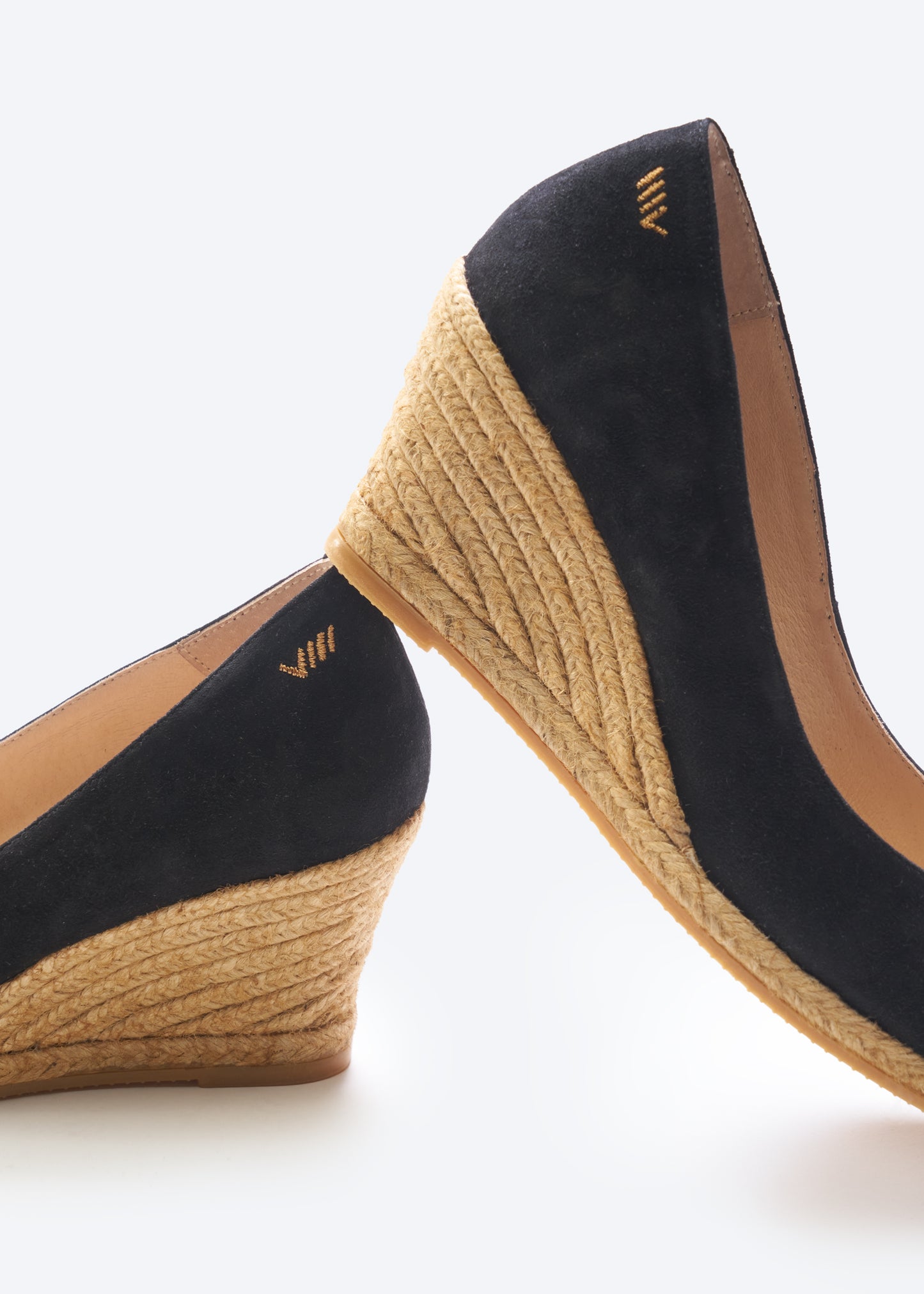 Roses V Cut Black Suede Slip On Women Espadrille Wedges Back Detail