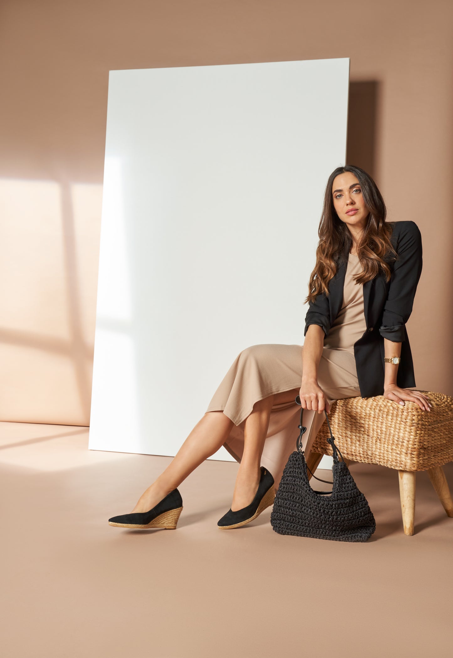 Roses V Cut Black Suede Slip On Women Espadrille Wedges Outfit