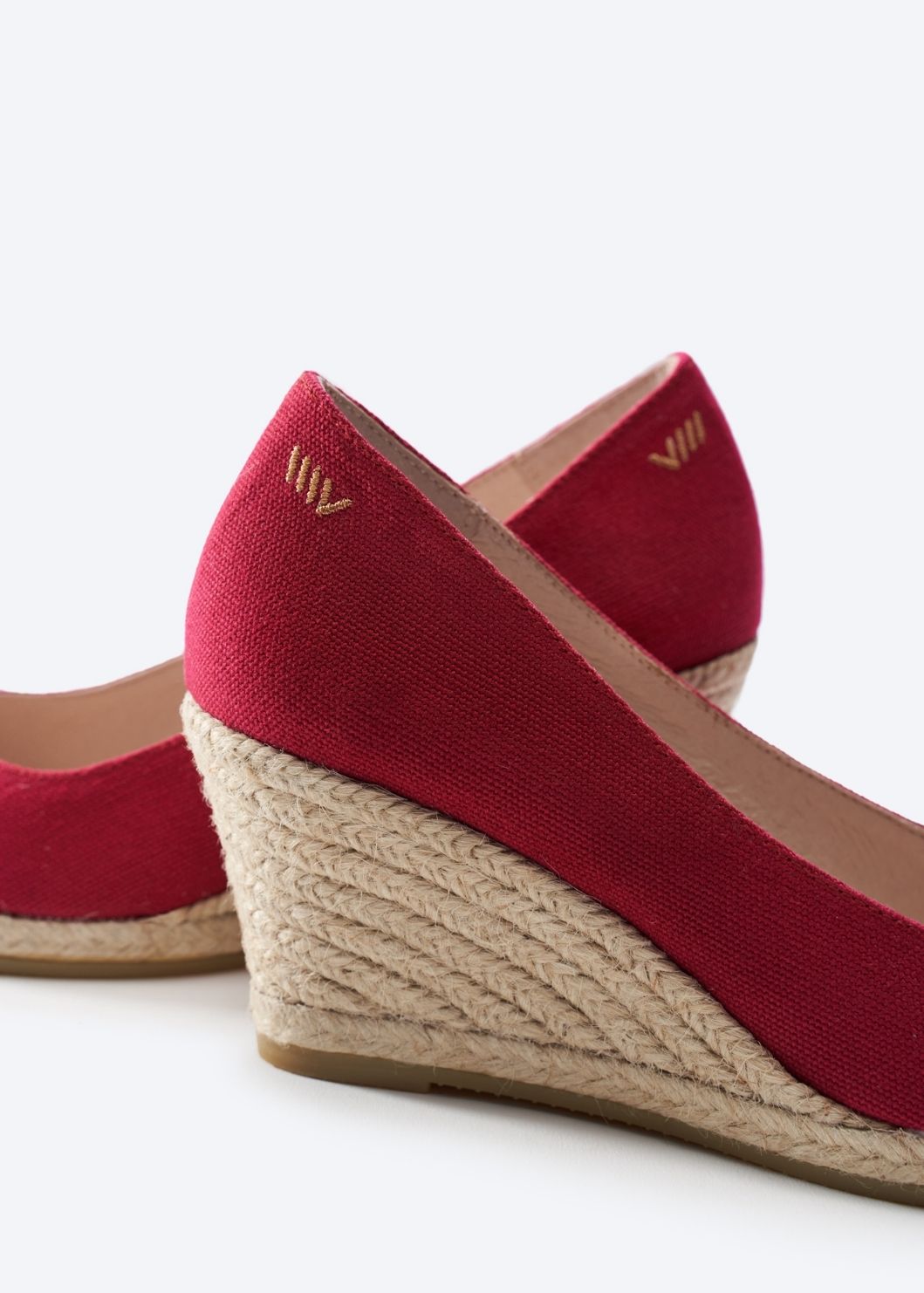 Roses V Cut Limited Edition Cherry Canvas Slip On Women Espadrille Wedges Back Detail