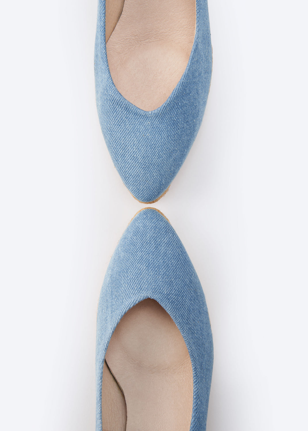 Roses V Cut Limited Edition Light Denim Canvas Slip On Women Espadrille Medium Wedges Pointed Closed Toe