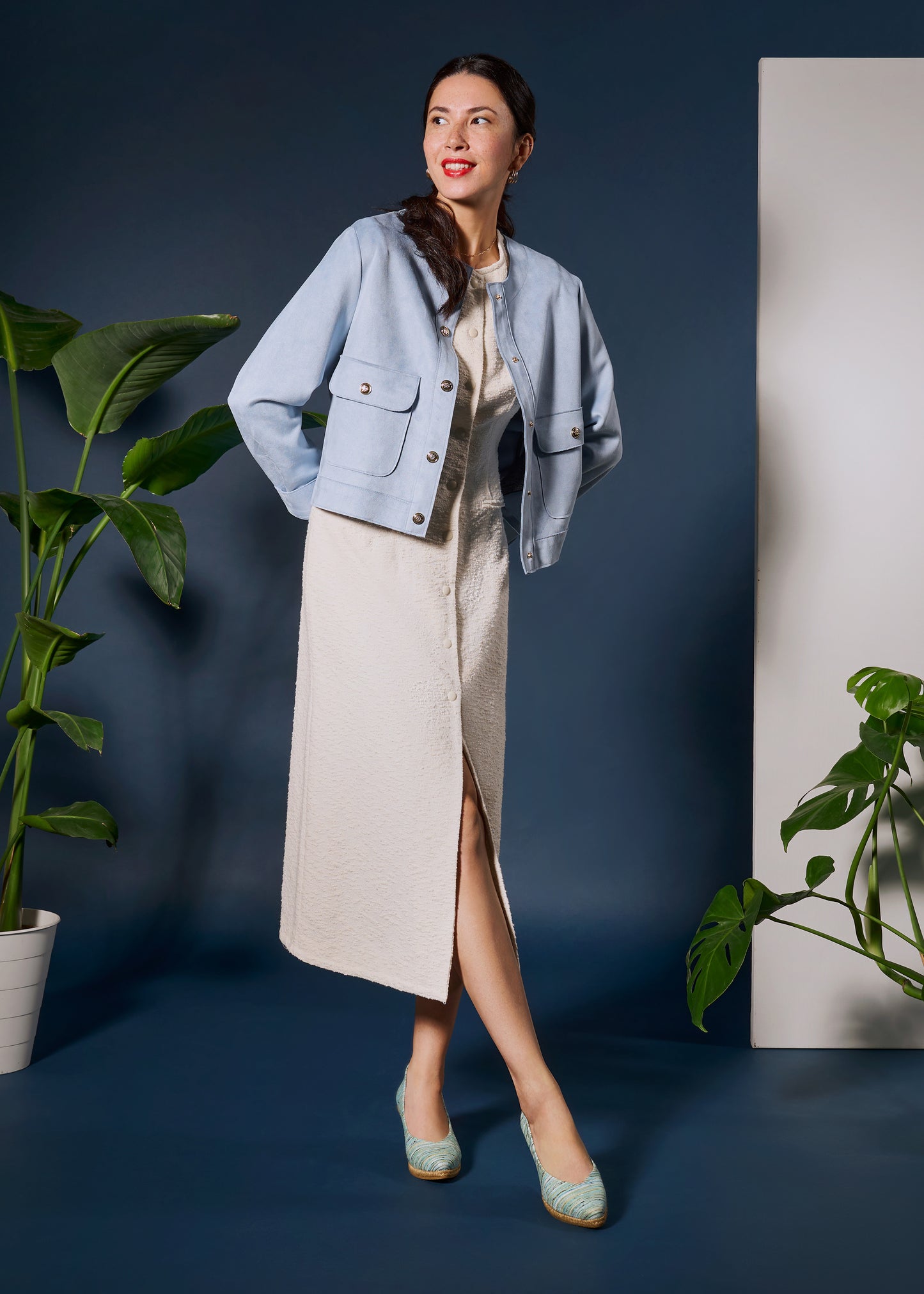 Roses V Cut Limited Edition Multicolor Blue Canvas Slip On Women Espadrille Medium Wedges Outfit