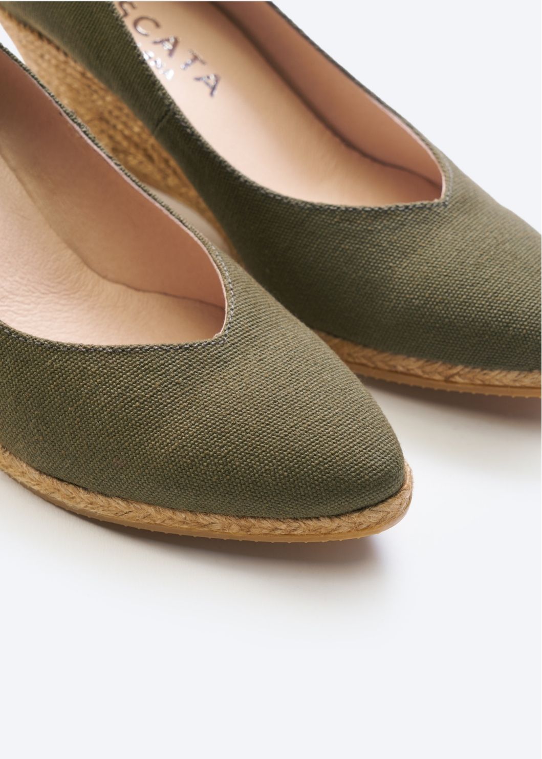 Roses Limited Edition Olive Canvas Slip On Women Espadrille Wedges V Cut Toe Detail