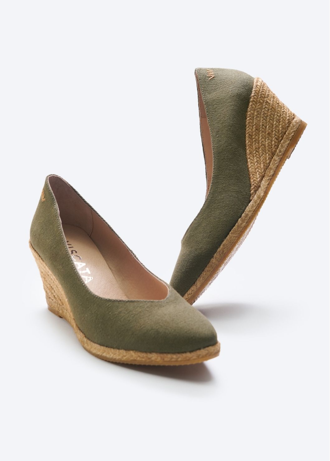 Roses V Cut Limited Edition Olive Canvas Slip On Women Espadrille Medium Heel Wedges
