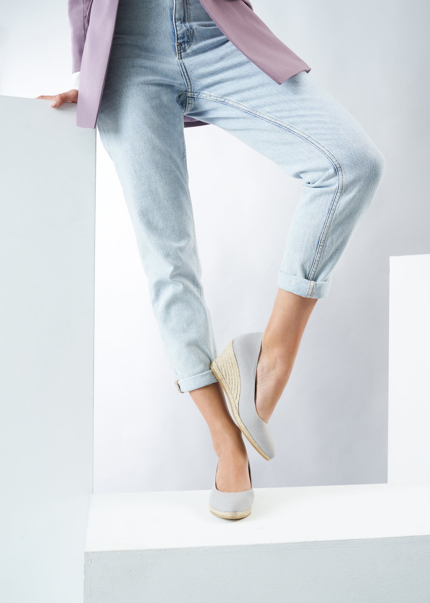 Roses U Cut Ash Grey Canvas Slip On Women Espadrille Wedges Legs