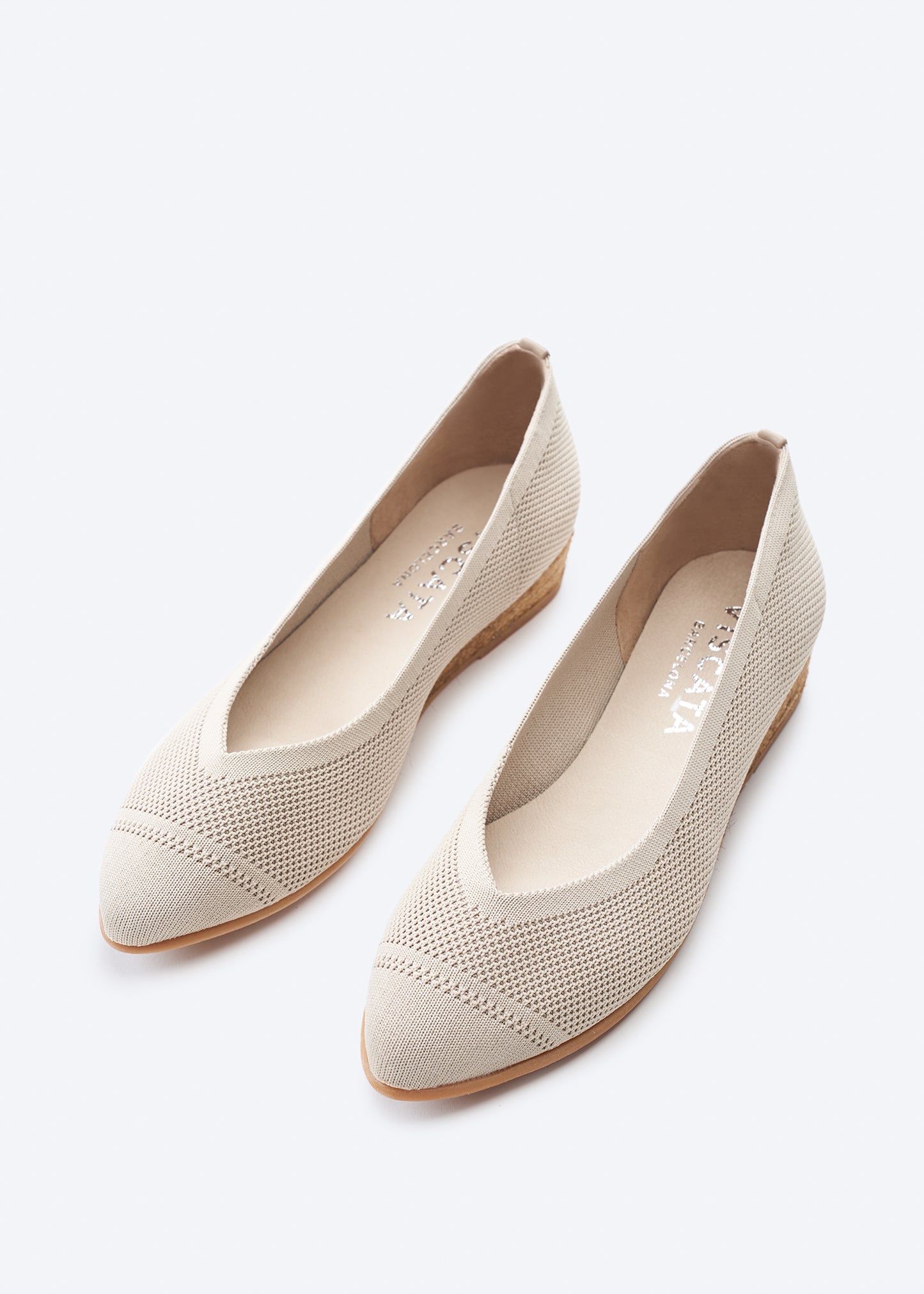Rubina Beige Elastic Lycra Slip On Women Pointed Closed Toe Espadrille Flats
