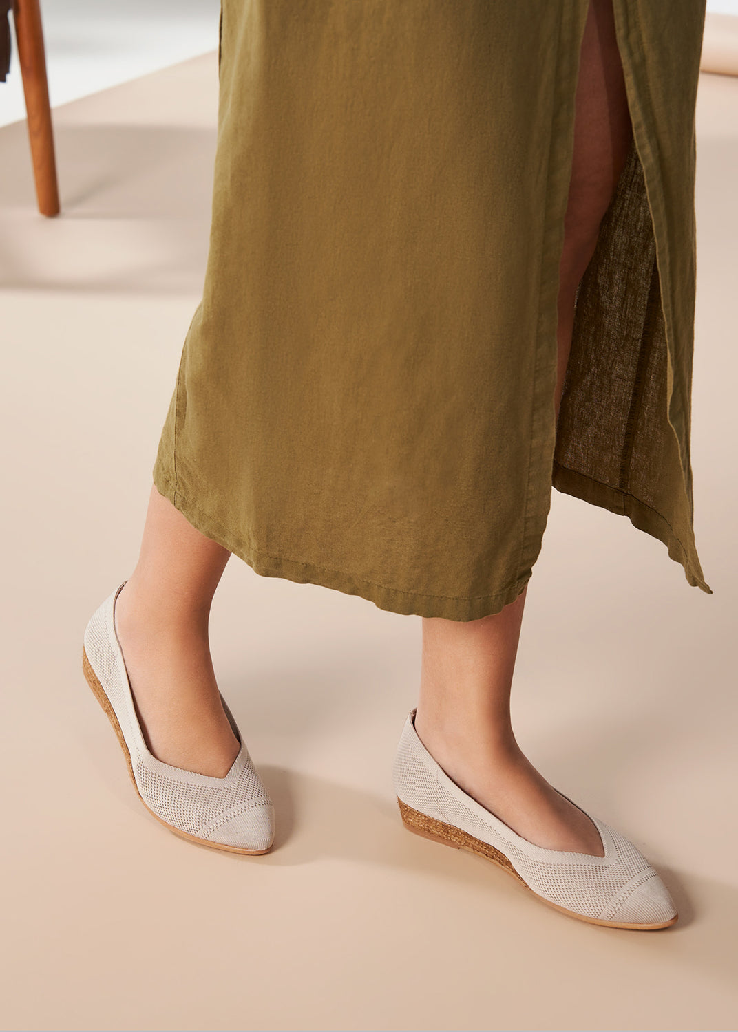 Rubina Beige Elastic Lycra Slip On Women Espadrille Flats Legs