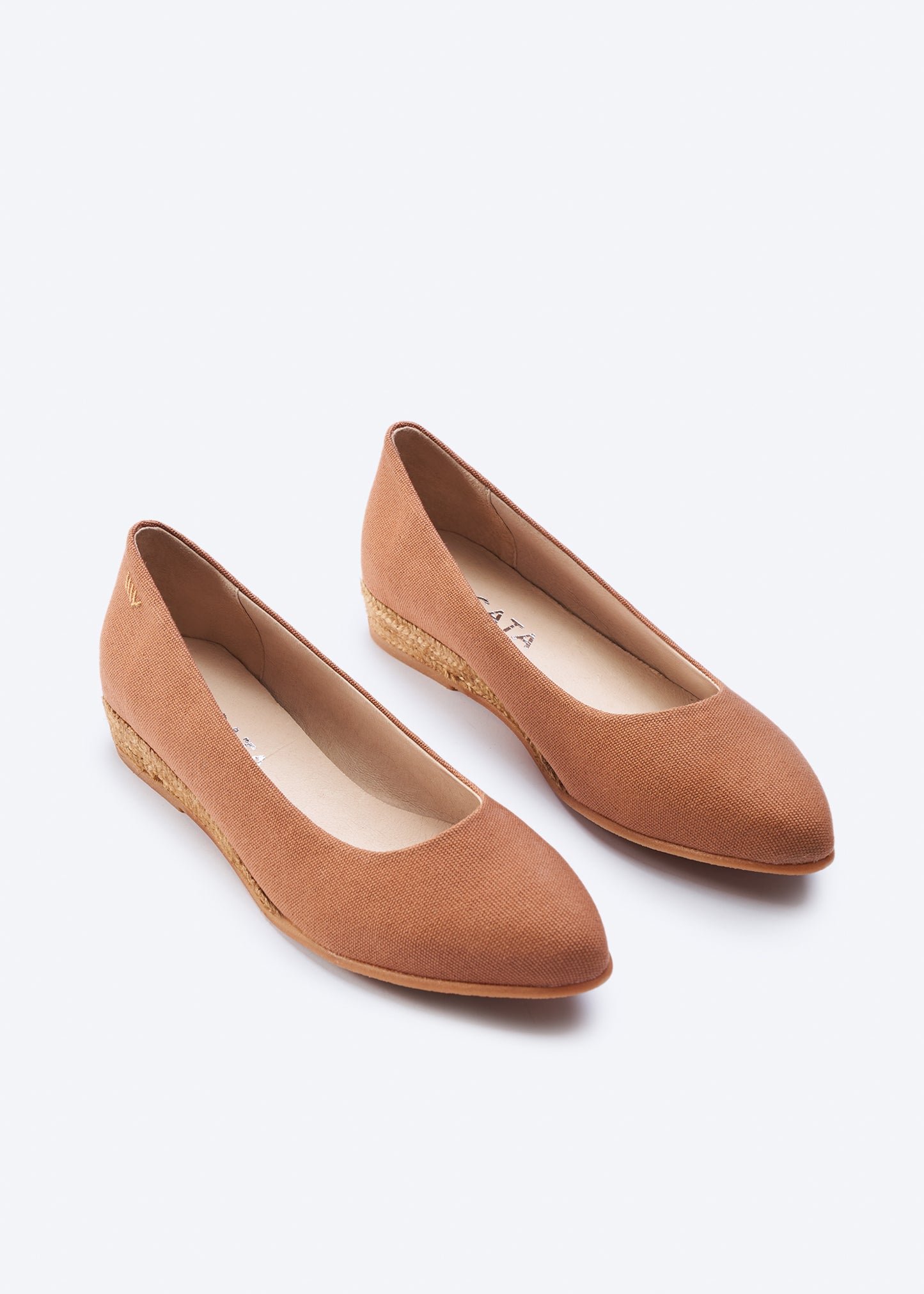 Rubina Limited Edition Brown Canvas Slip On Women Almod Toe Espadrille Flats