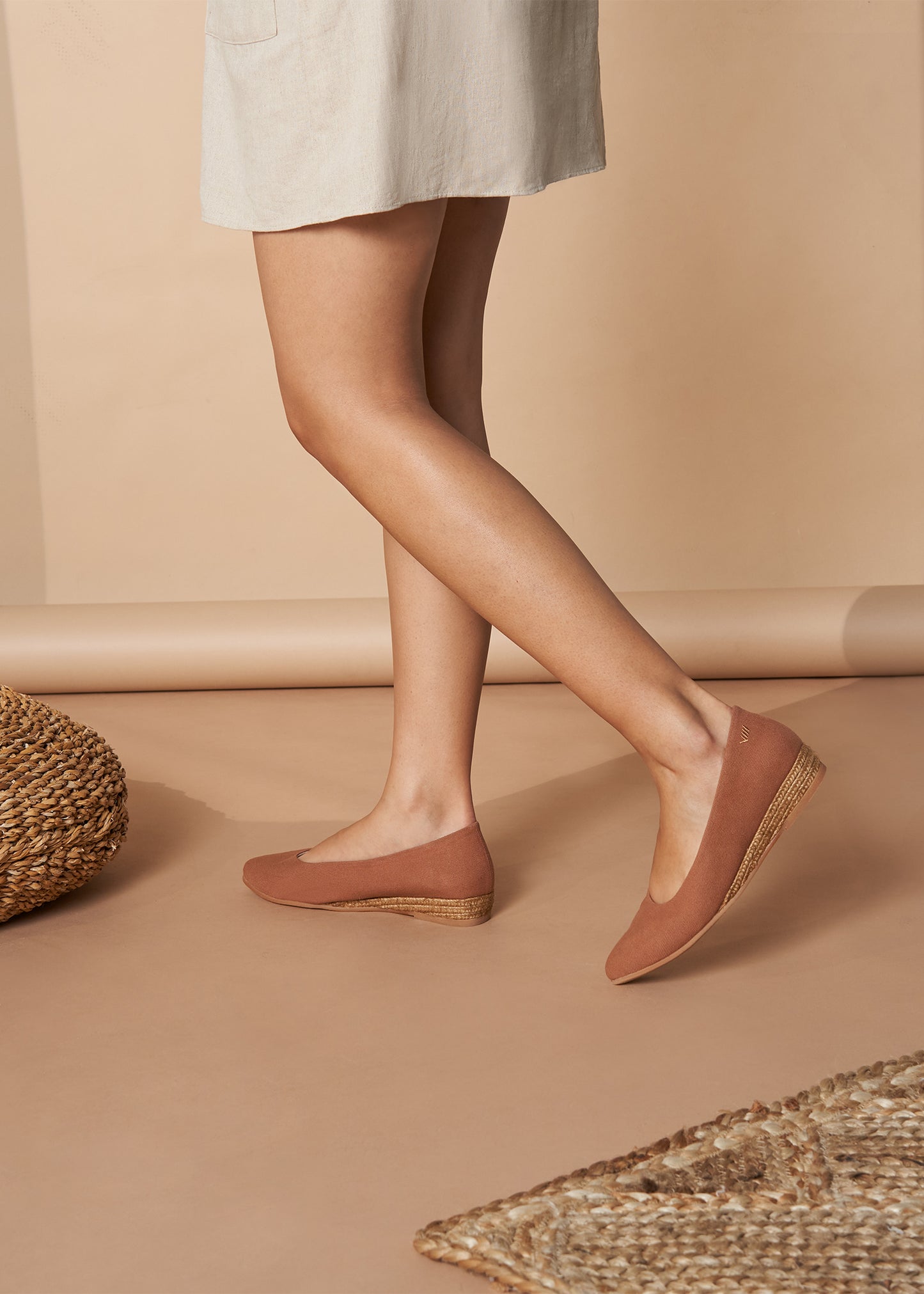 Rubina Limited Edition Brown Canvas Slip On Women Espadrille Flats Legs