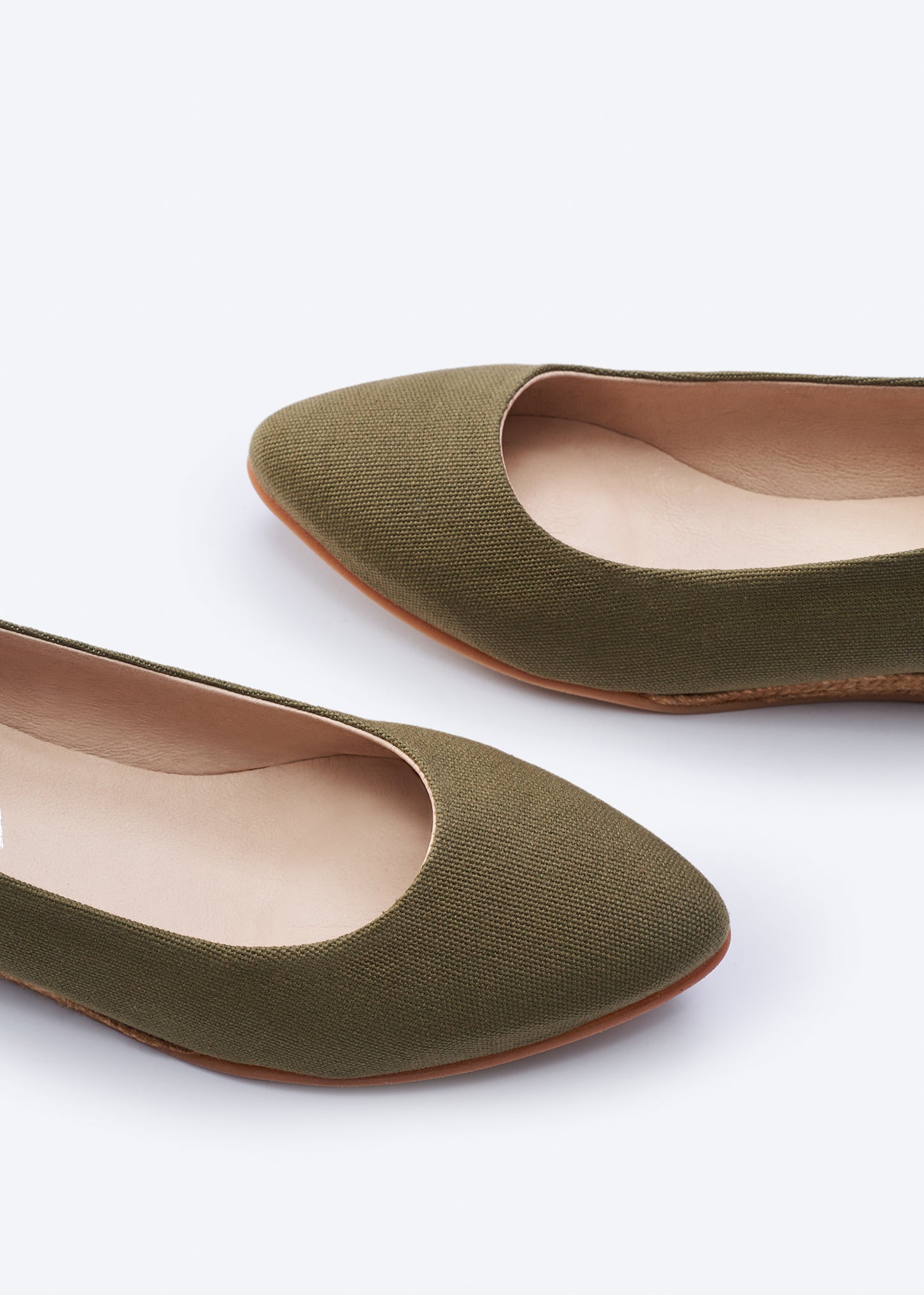 Rubina Limited Edition Olive Canvas Slip On Women Espadrille Flats U Cut Closed Toe Detail