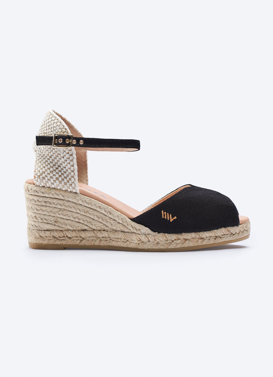 Sacova Black Canvas Ankle Strap Women Espadrille Wedge