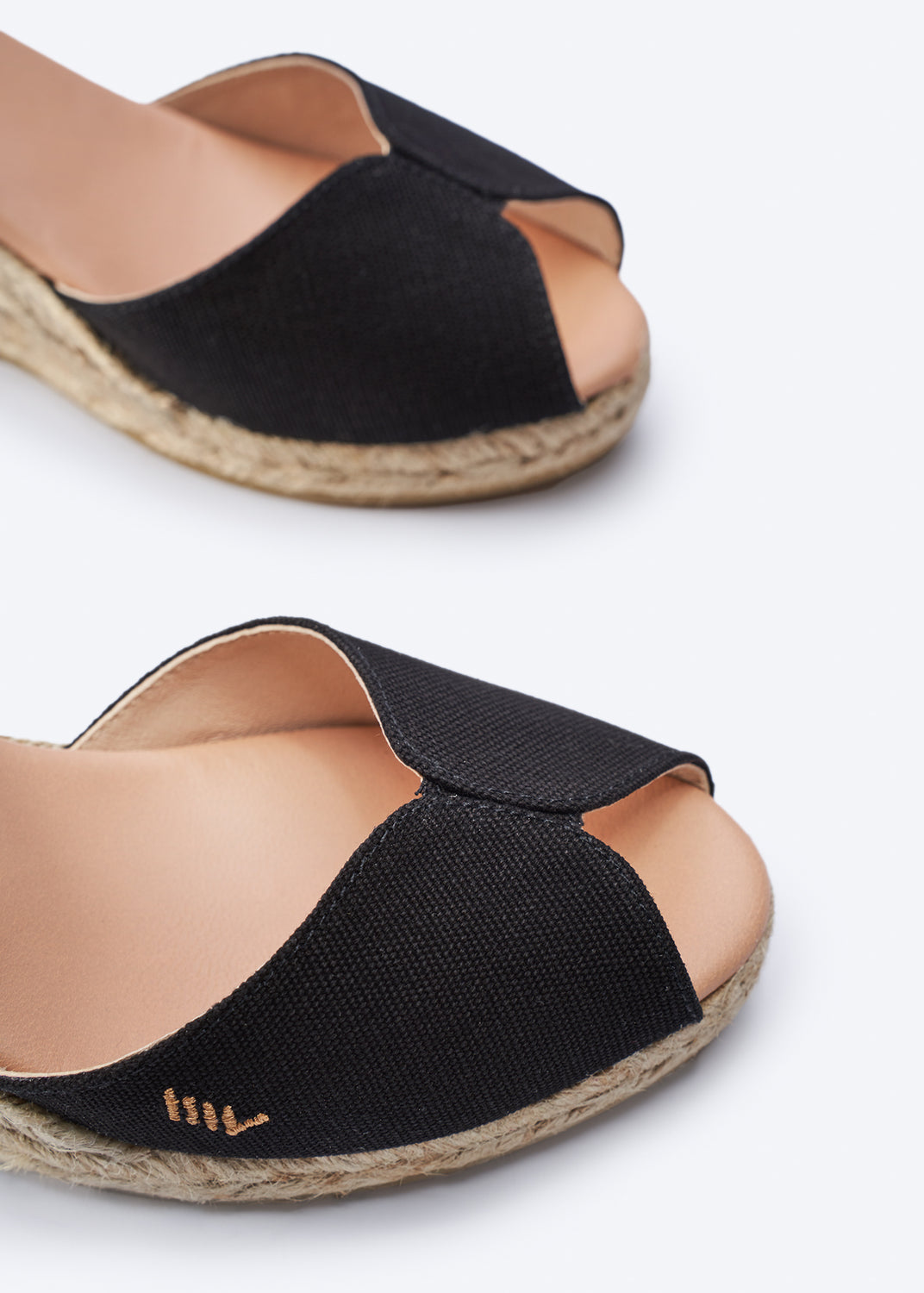 Sacova Black Canvas Ankle Strap Women Espadrille Wedges Open Toe Detail