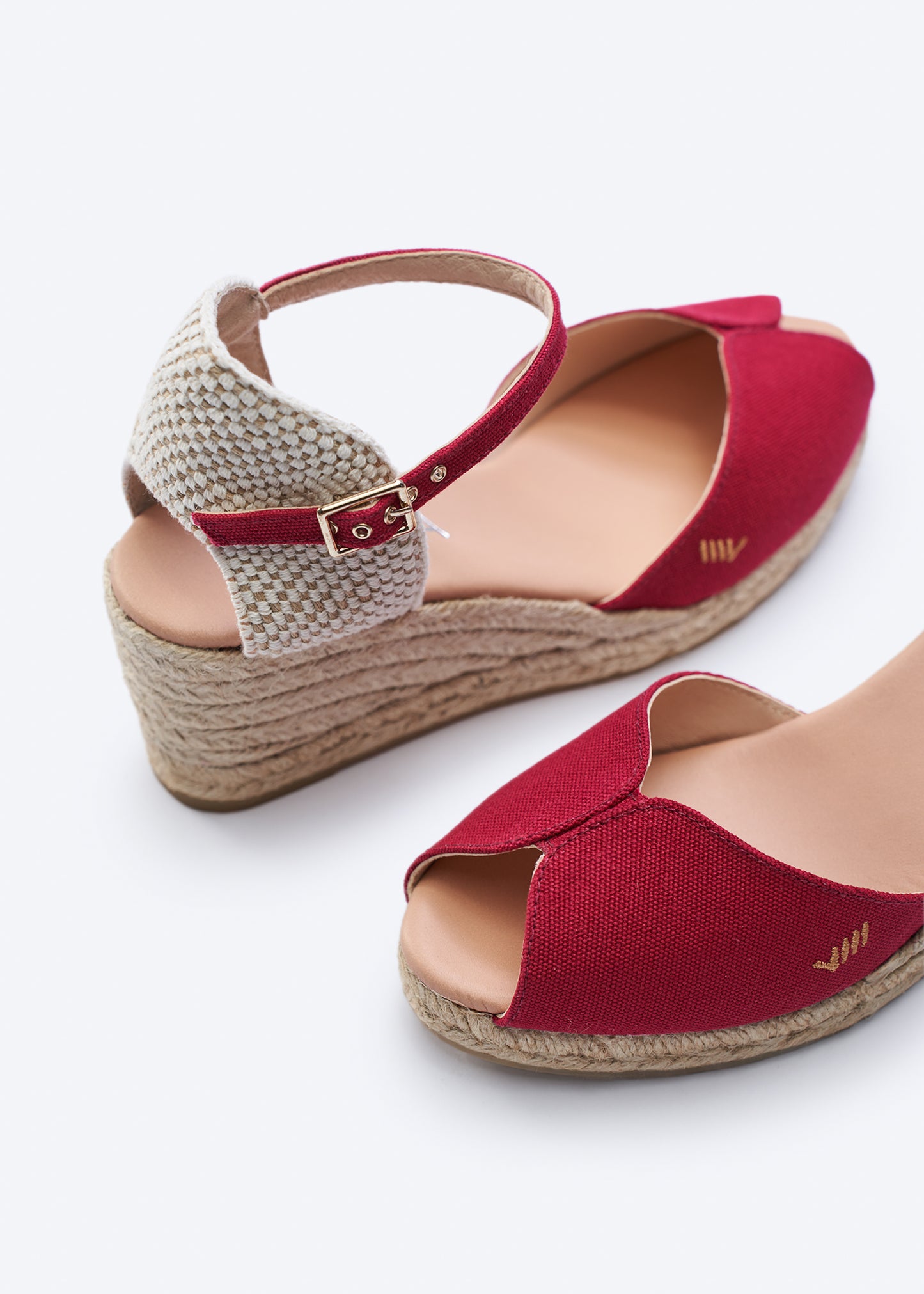 Sacova Limited Edition Cherry Canvas Ankle Strap Women Espadrille Open Toe Wedges Flexible Back