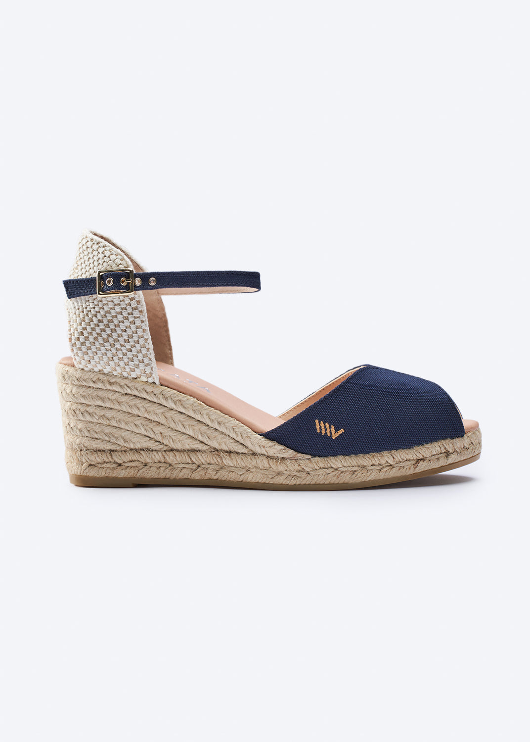 Sacova Navy Blue Canvas Ankle Strap Women Espadrille Wedge