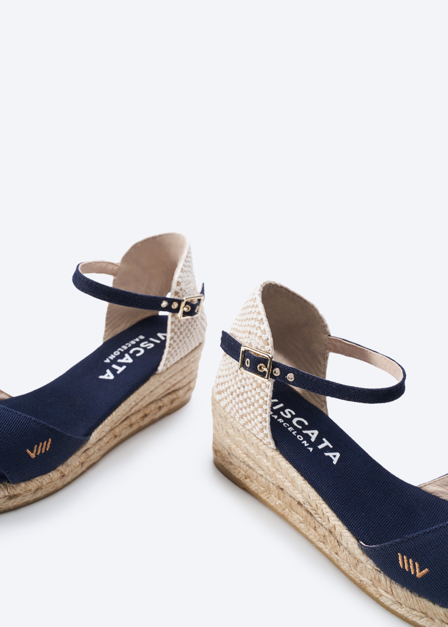 Salina Navy Blue Canvas Women Espadrille Open Toe Wedges Ankle Strap Detail