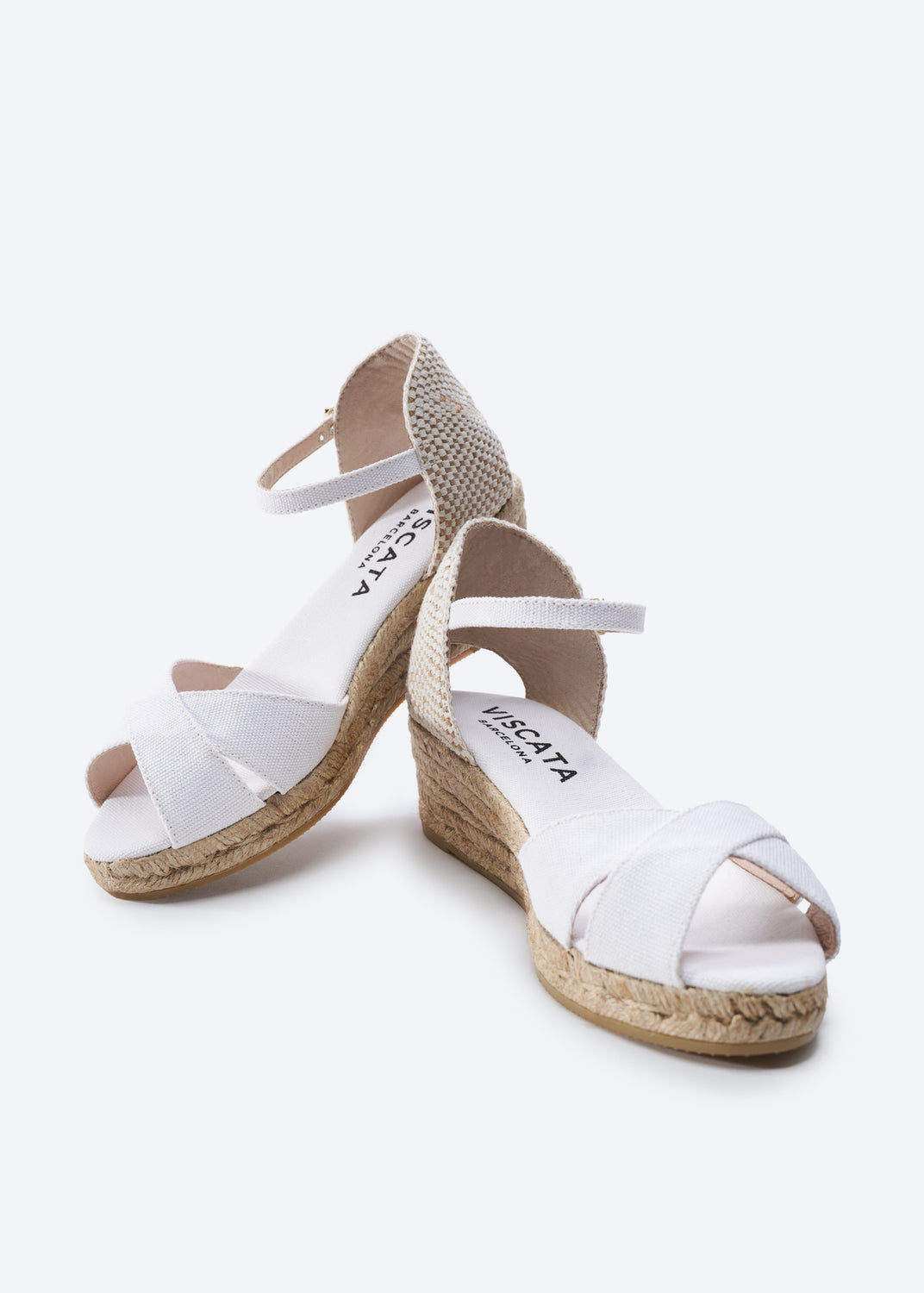 Salina Limited Edition White Canvas Ankle Strap Women Open Toe Espadrille Wedges